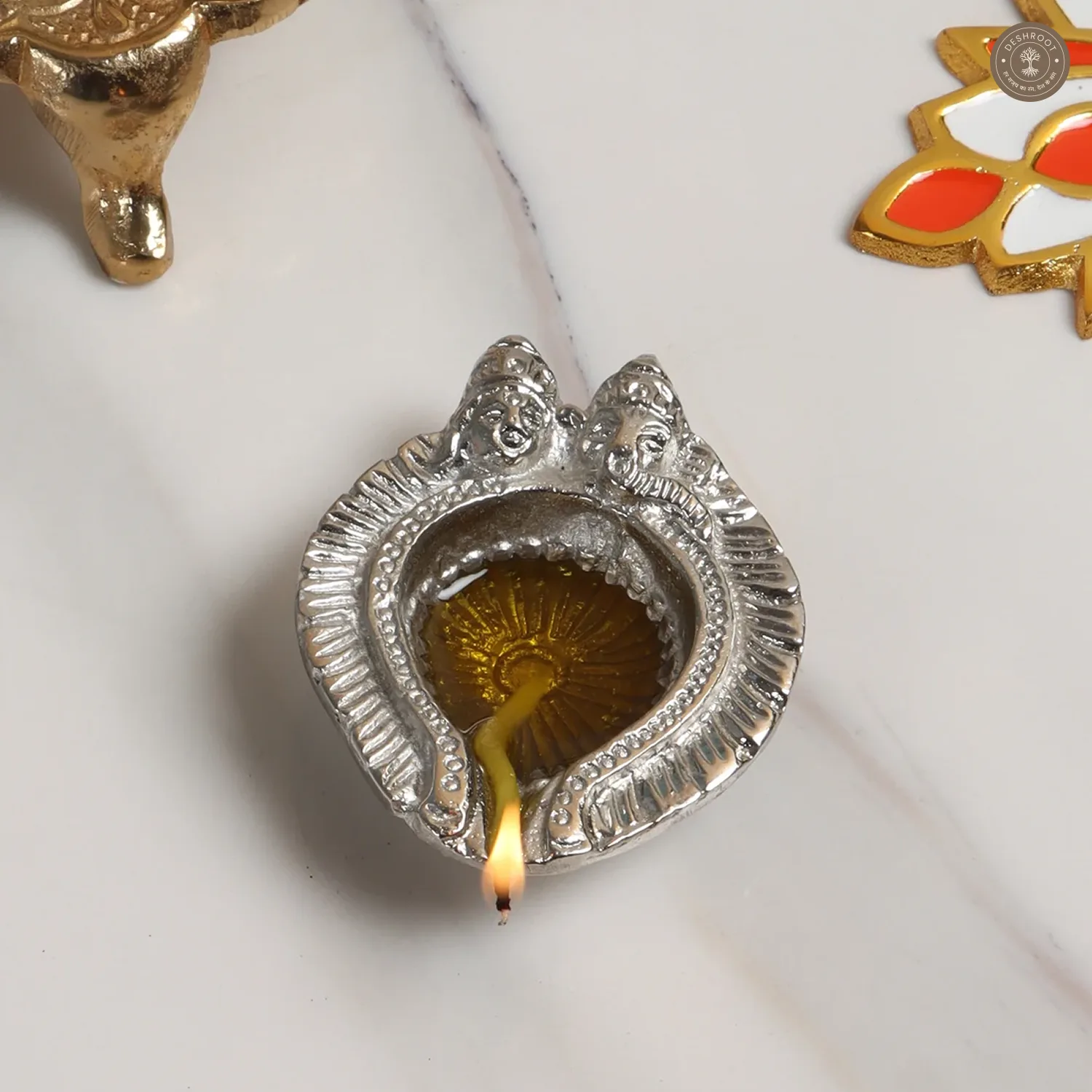 Lakshmi Ganesh Silver Aluminium Diya