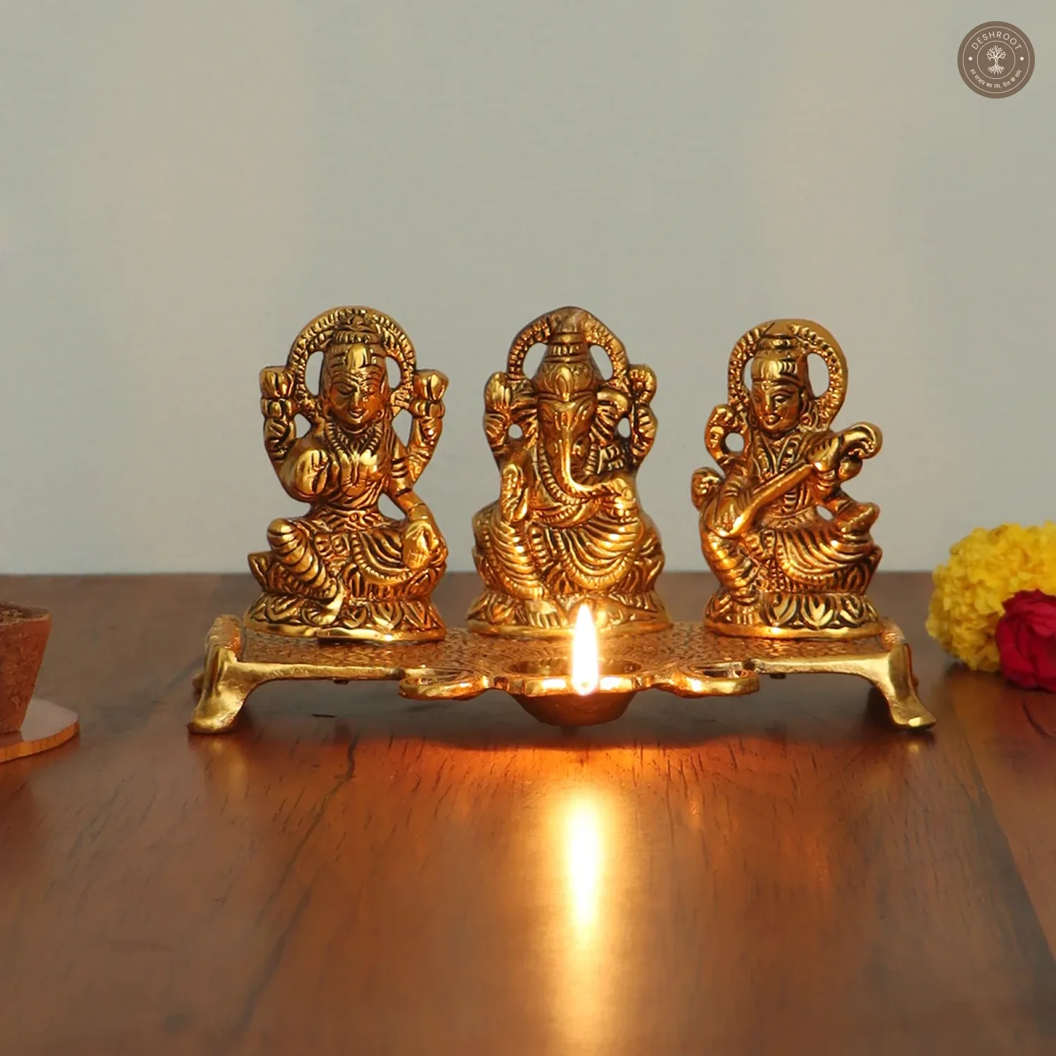 Lakshmi,Ganesh,Saraswati Diya