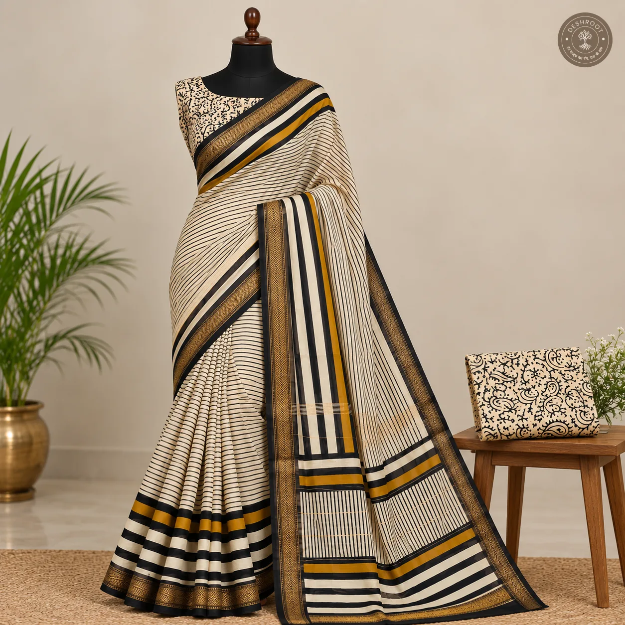 Maheshwari Silk Saree for Women | Traditional Hand Block Printed Maheshwari Silk Saree with Blouse Piece
