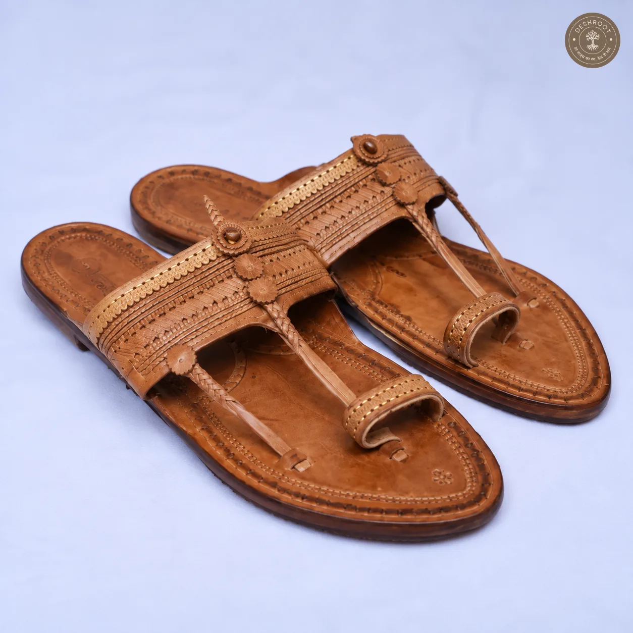 Original Kolhapuri Kapashi Leather Chappal – Handcrafted Genuine Leather Traditional Sandals with Hand-Stitched Detailing for Men