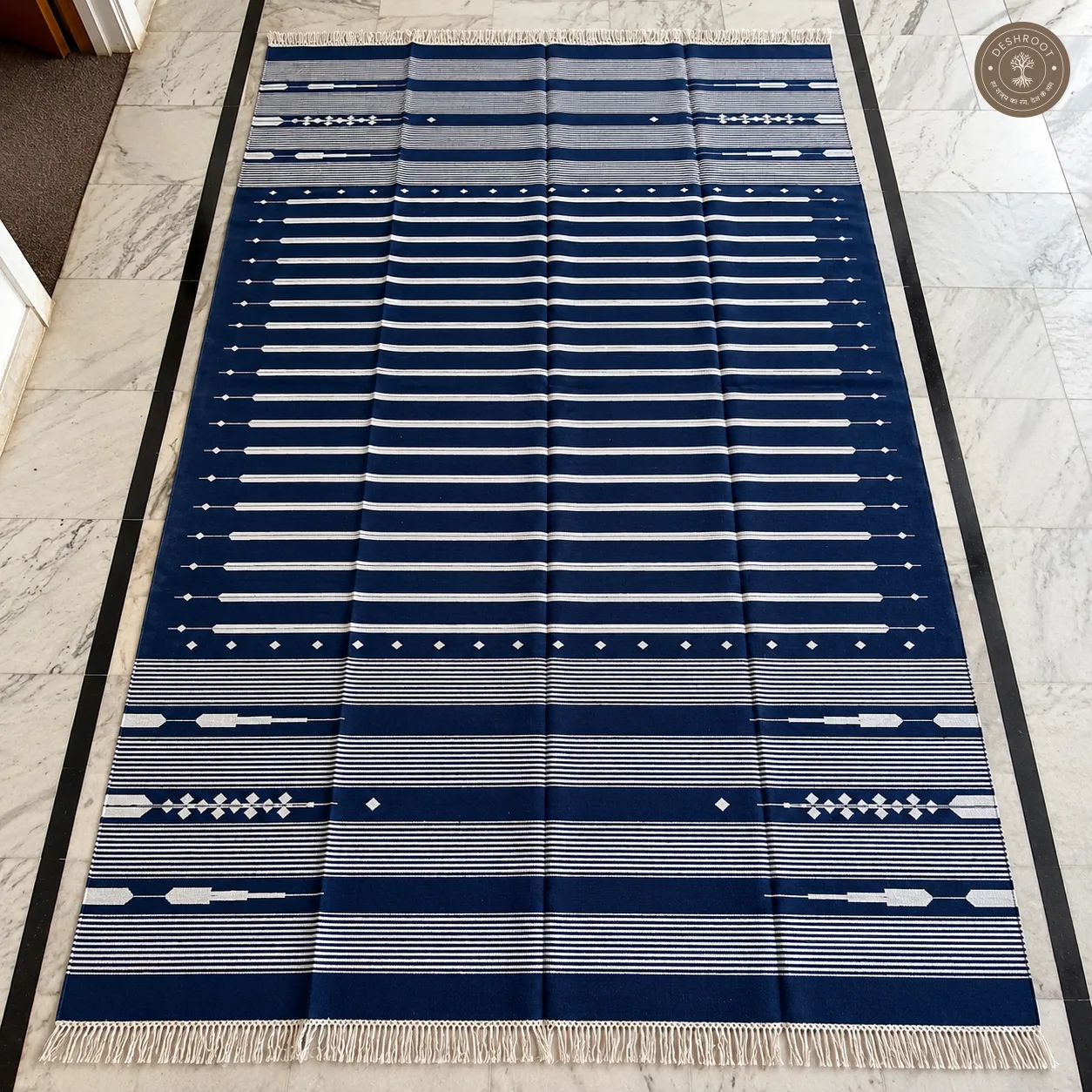 Indigo Geometric Striped Handwoven Durrie