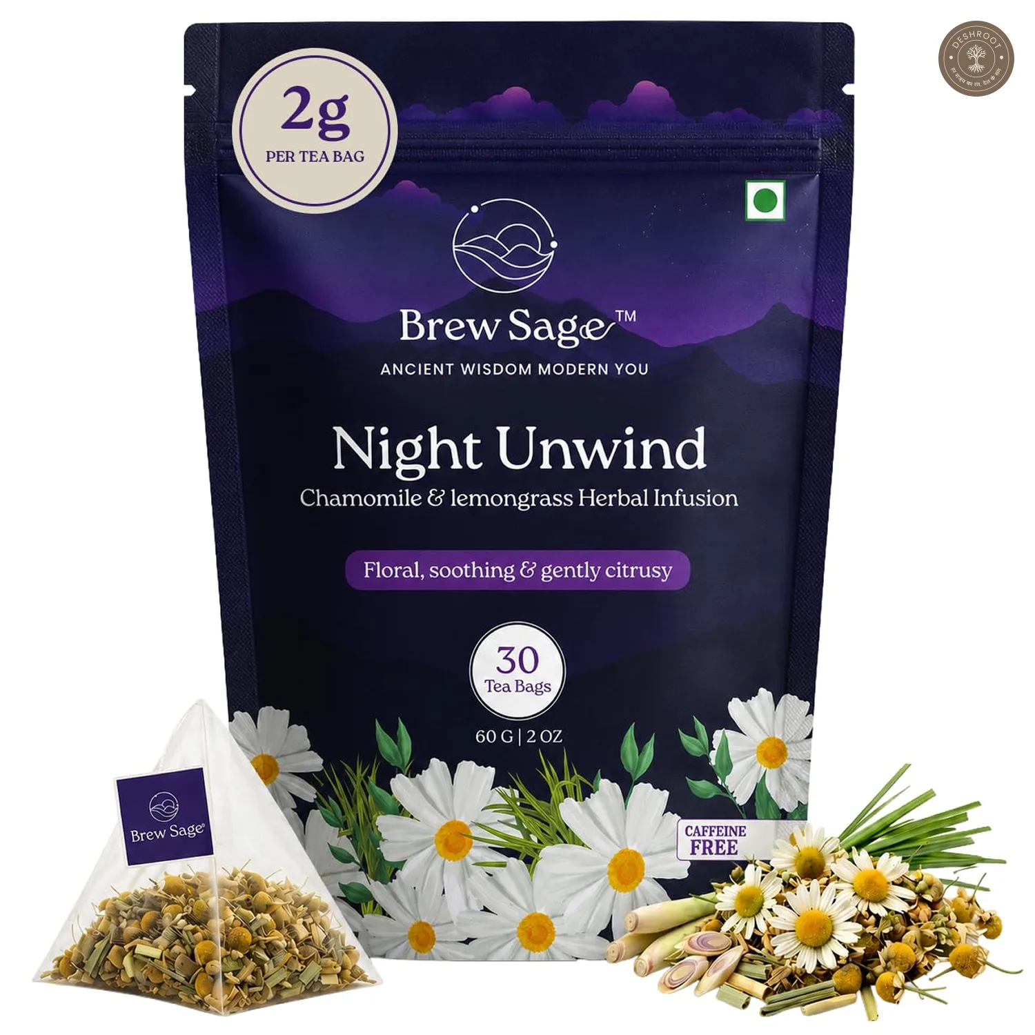 Night Unwind Chamomile Lemongrass Herbal Tea Bags