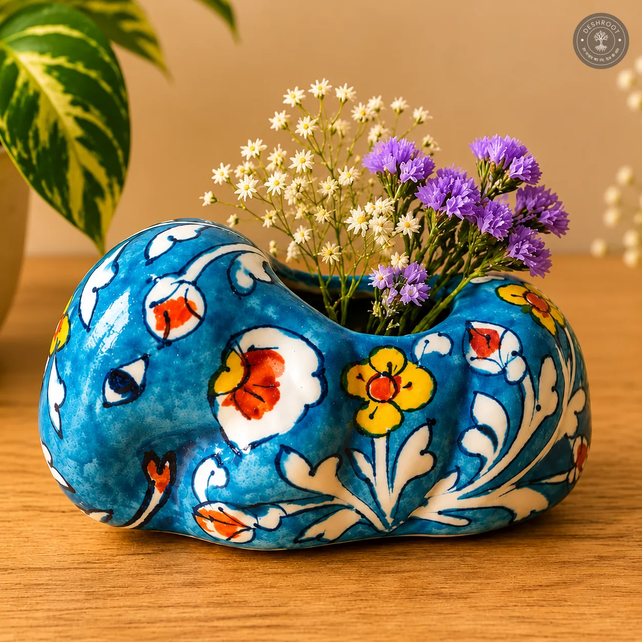Handcrafted Blue Pottery Elephant Planter
