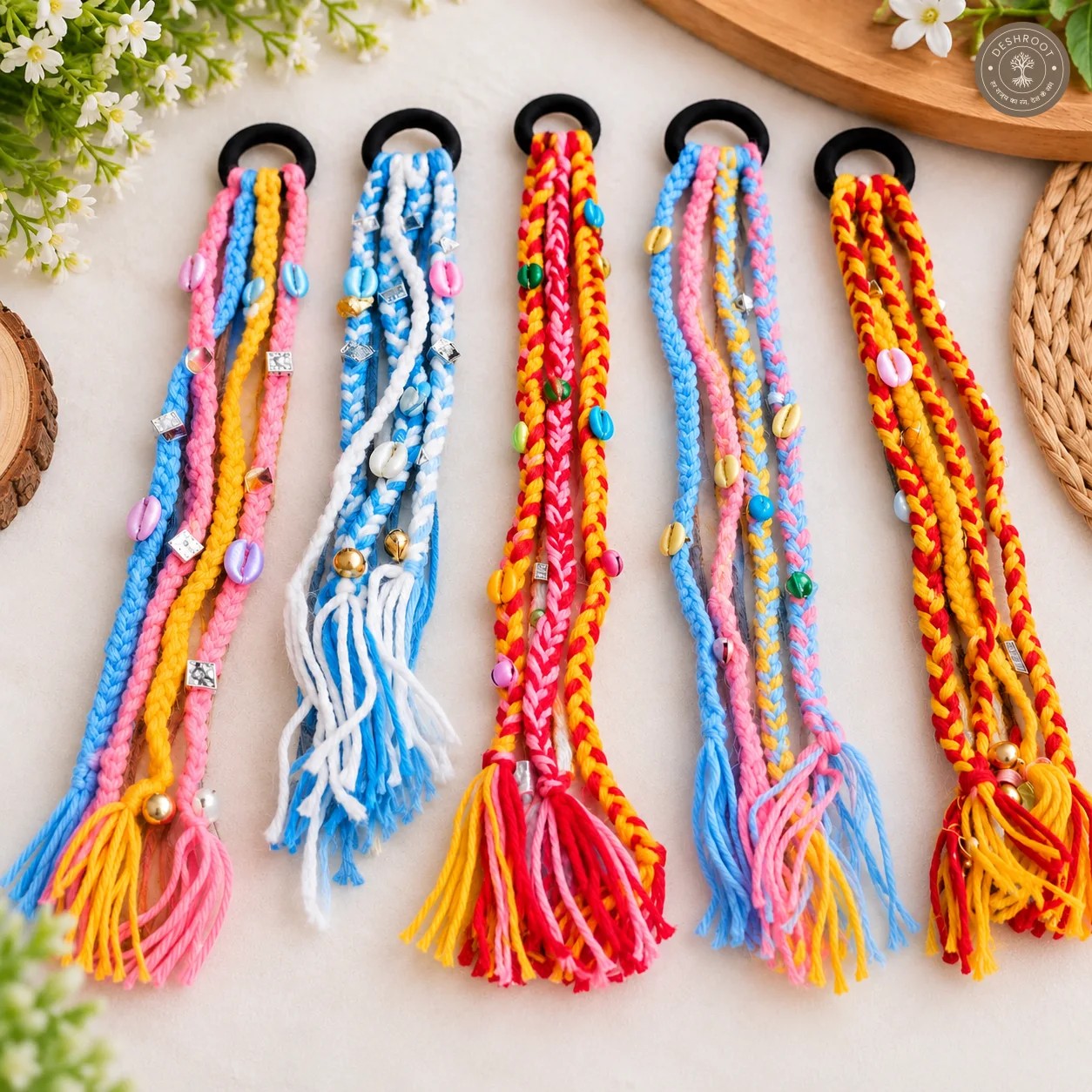 Bohu Parandi for Navratri – Colourful Braided Hair Accessory | 13 cm