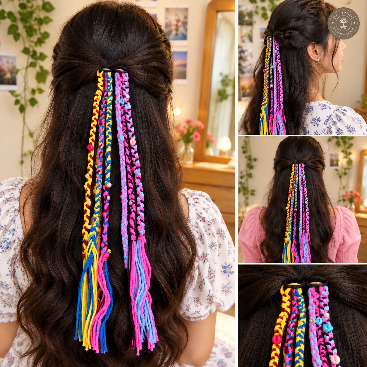 Bohu Parandi for Navratri – Colourful Braided Hair Accessory | 36 cm