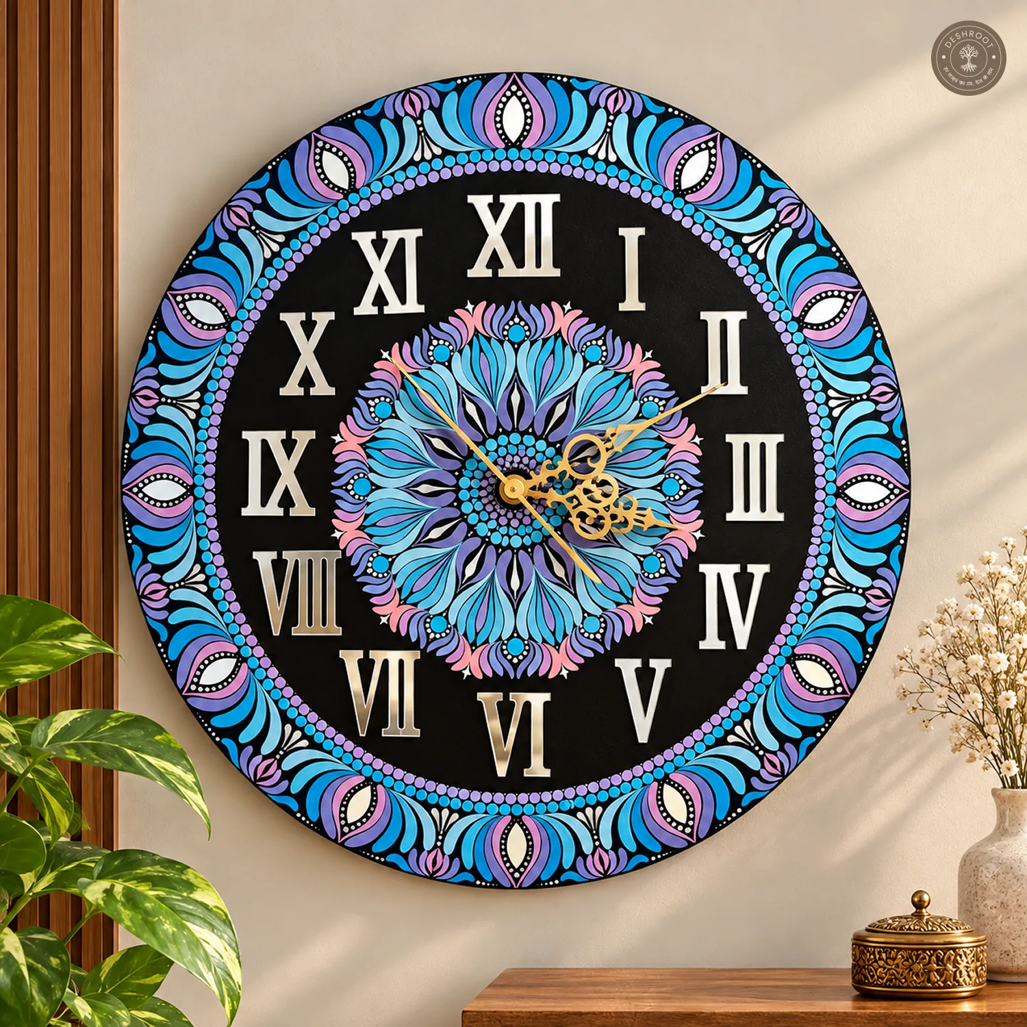 Blue Purple Dot Mandala Clock