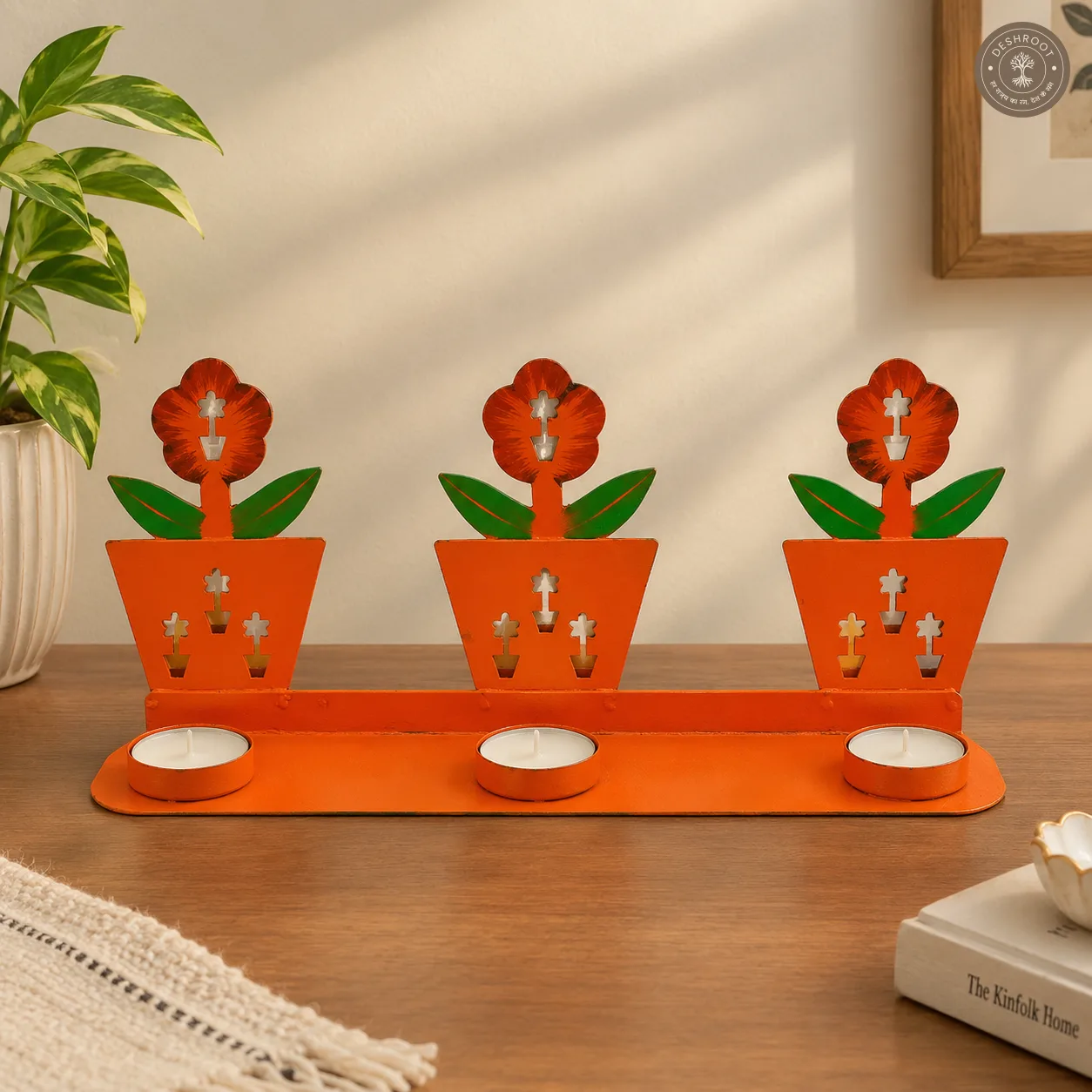 Handcrafted Iron Floral Wall Hanging Tealight Candle Holder