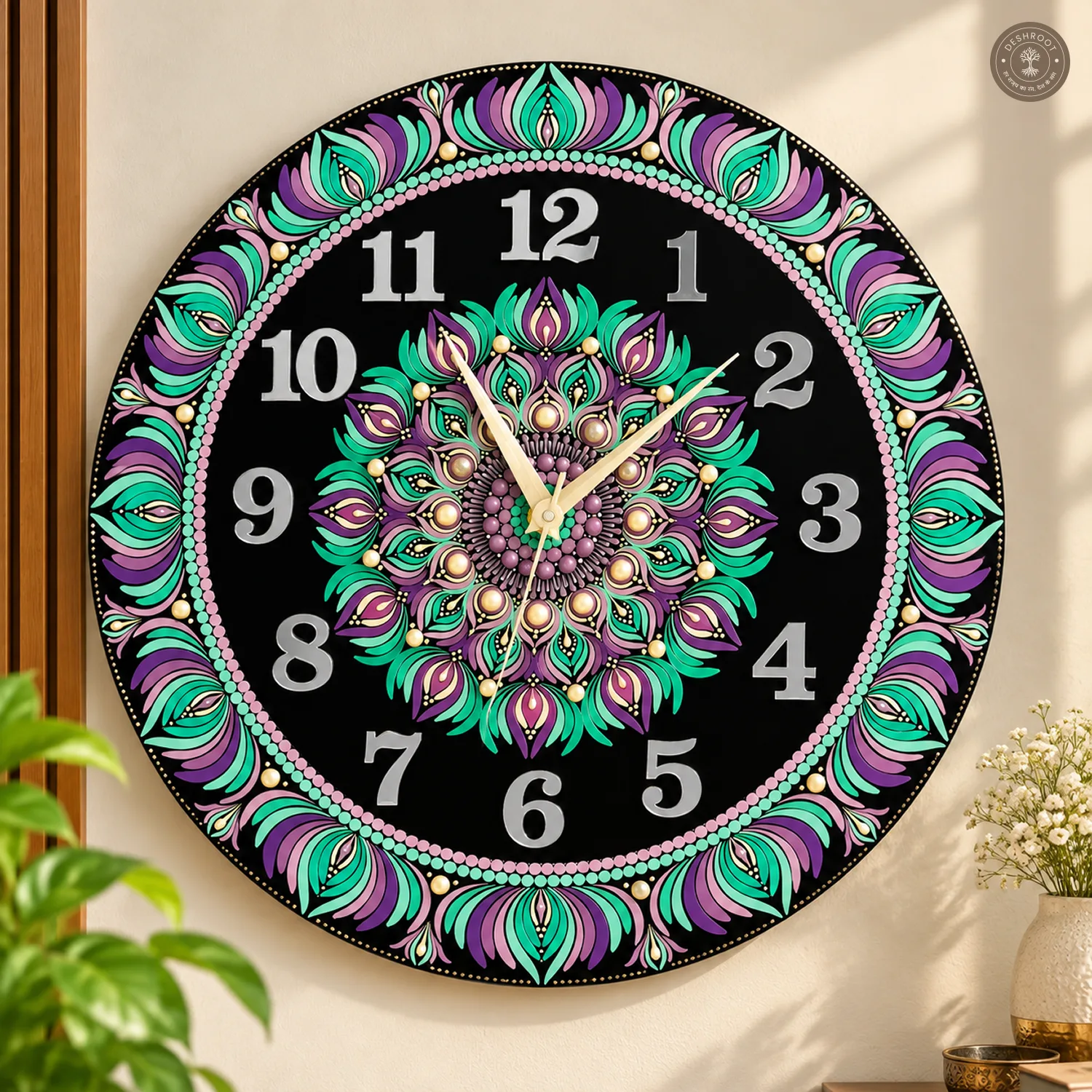 Teal Purple Dot Mandala Resin Clock