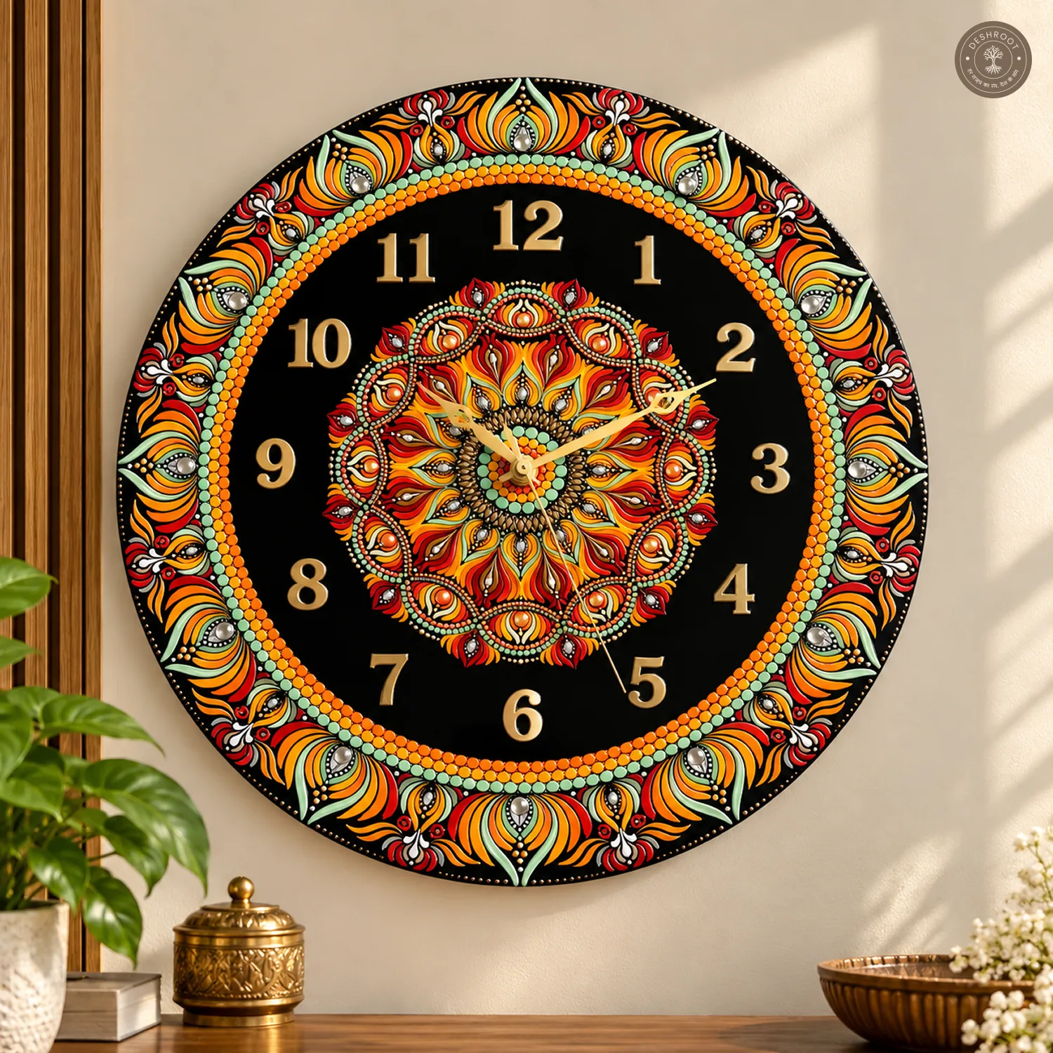Orange Red Dot Mandala Resin Clock
