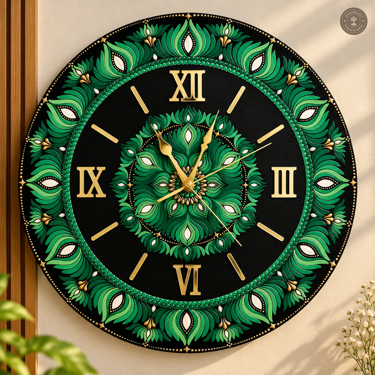 Emerald Green Dot Mandala Clock