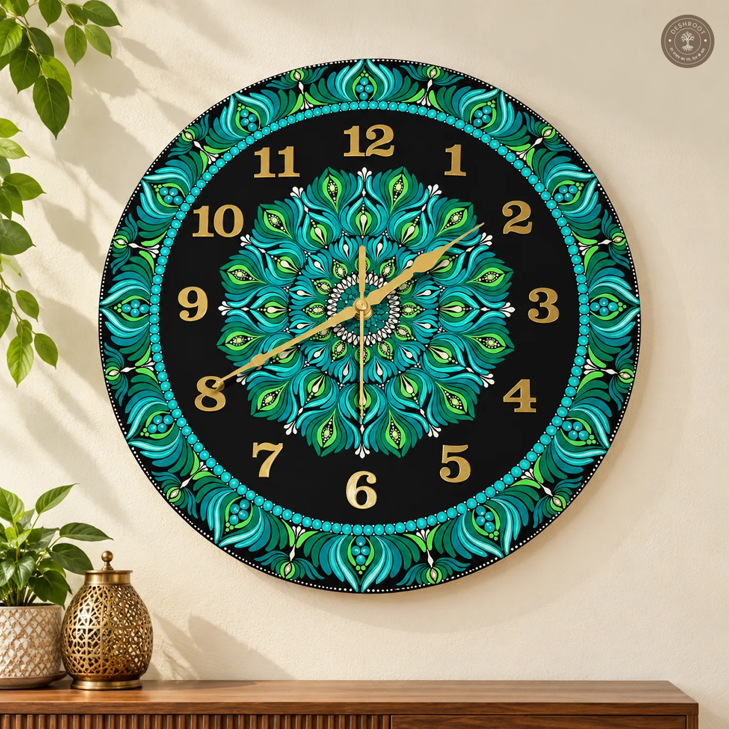 Green Dot Mandala Resin Clock