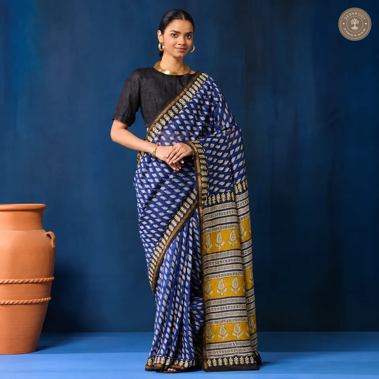 Bagru Hand Block Printed Chanderi Silk Saree for Women | Lightweight Traditional Saree with Blouse Piece