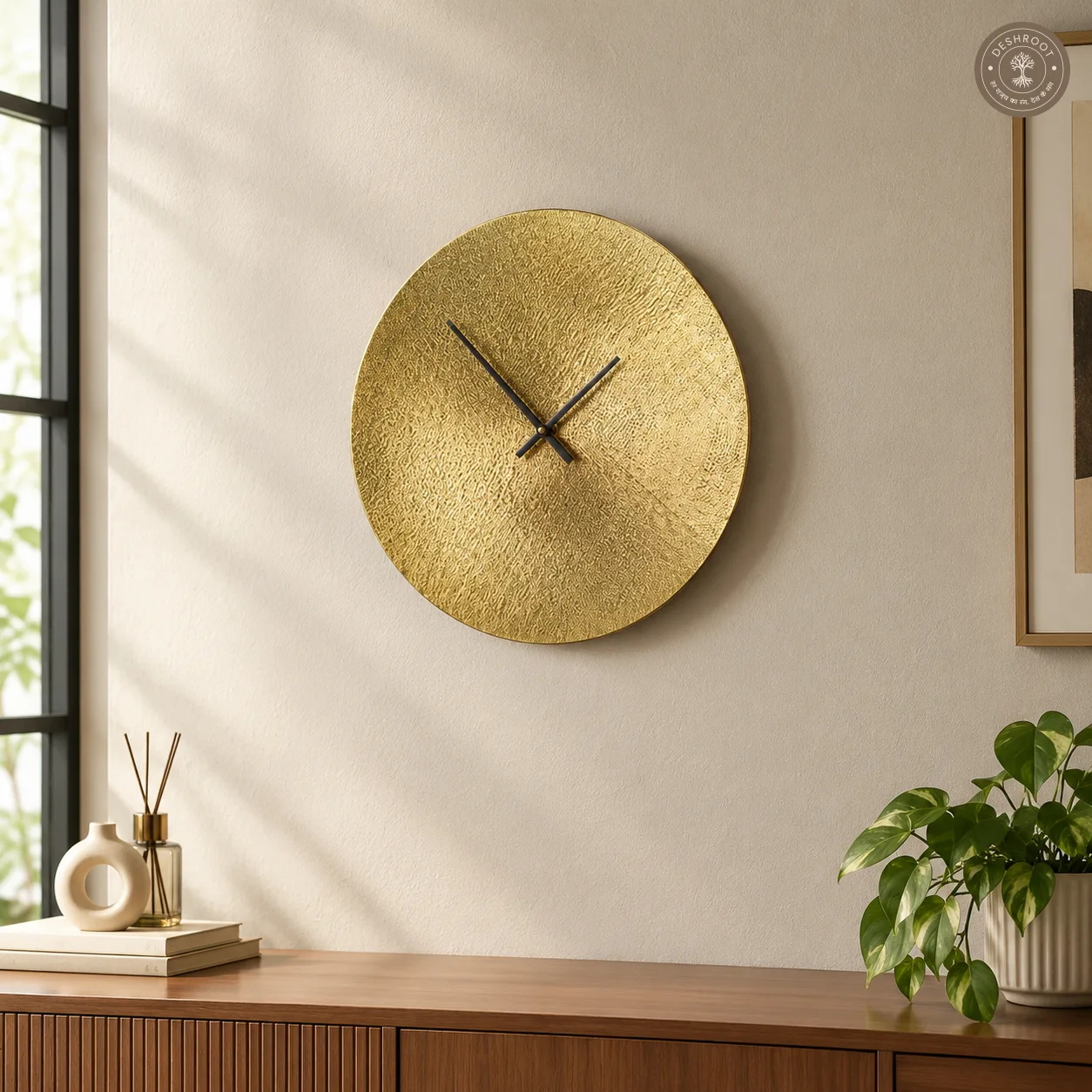 Hammered Golden Metal Wall Clock