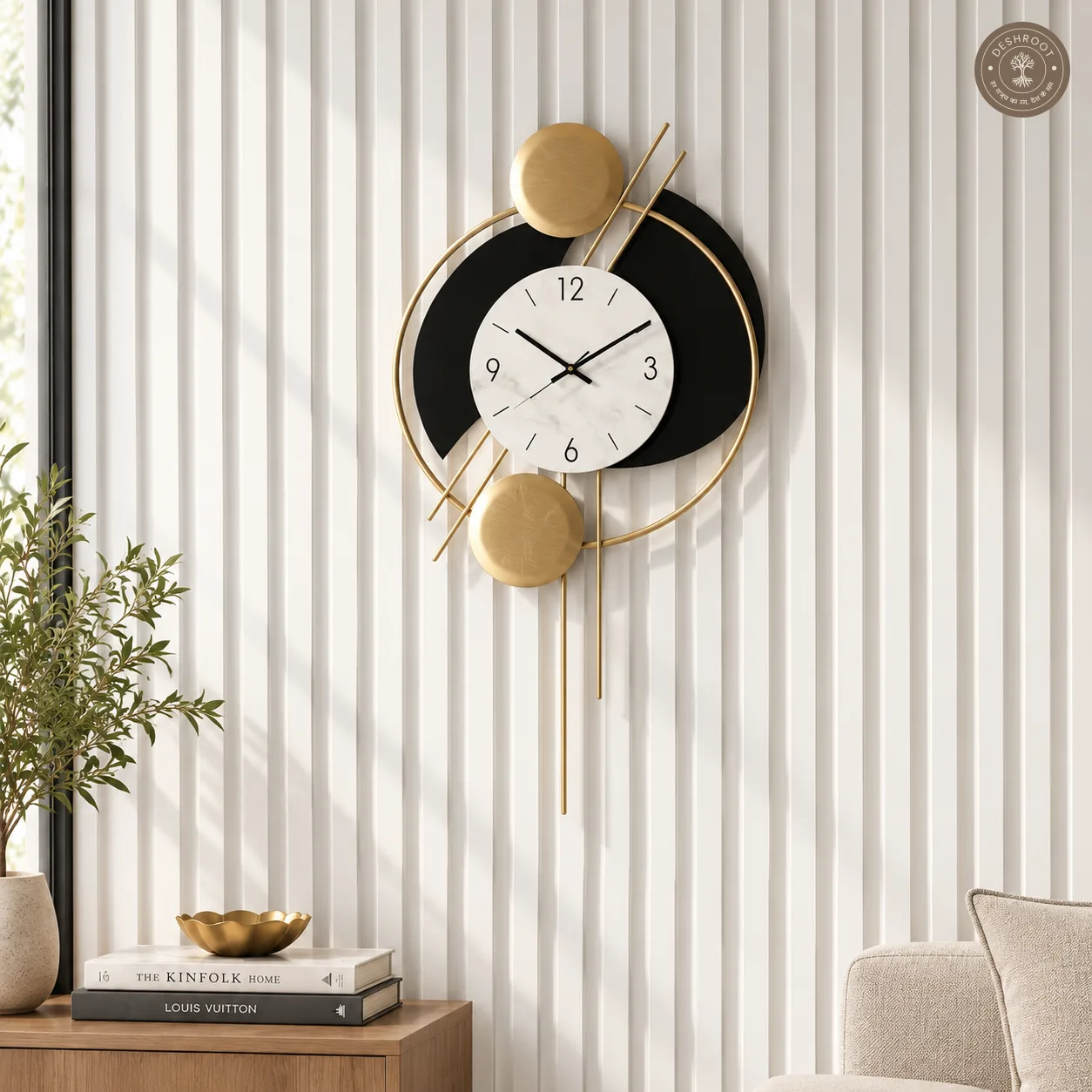 Golden Black Circles Wall Clock
