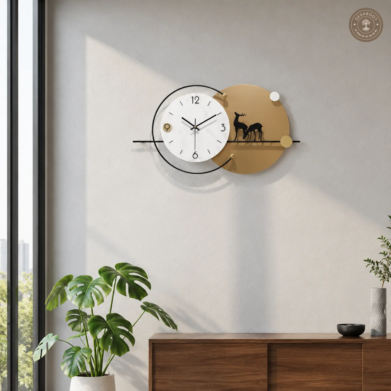 Golden Deer Wall Clock