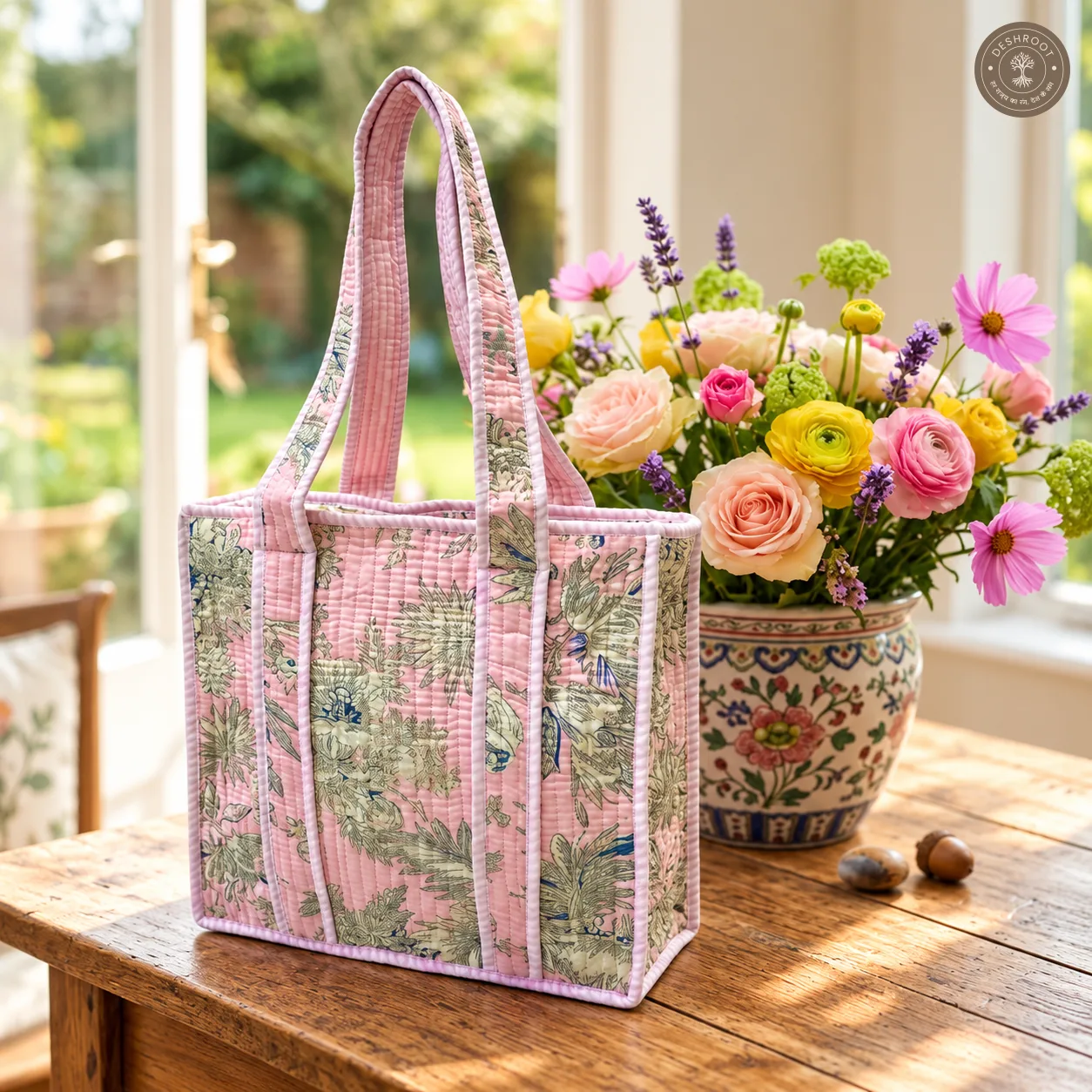 Pastel Floral Quilted Lunch Box Hand Bag