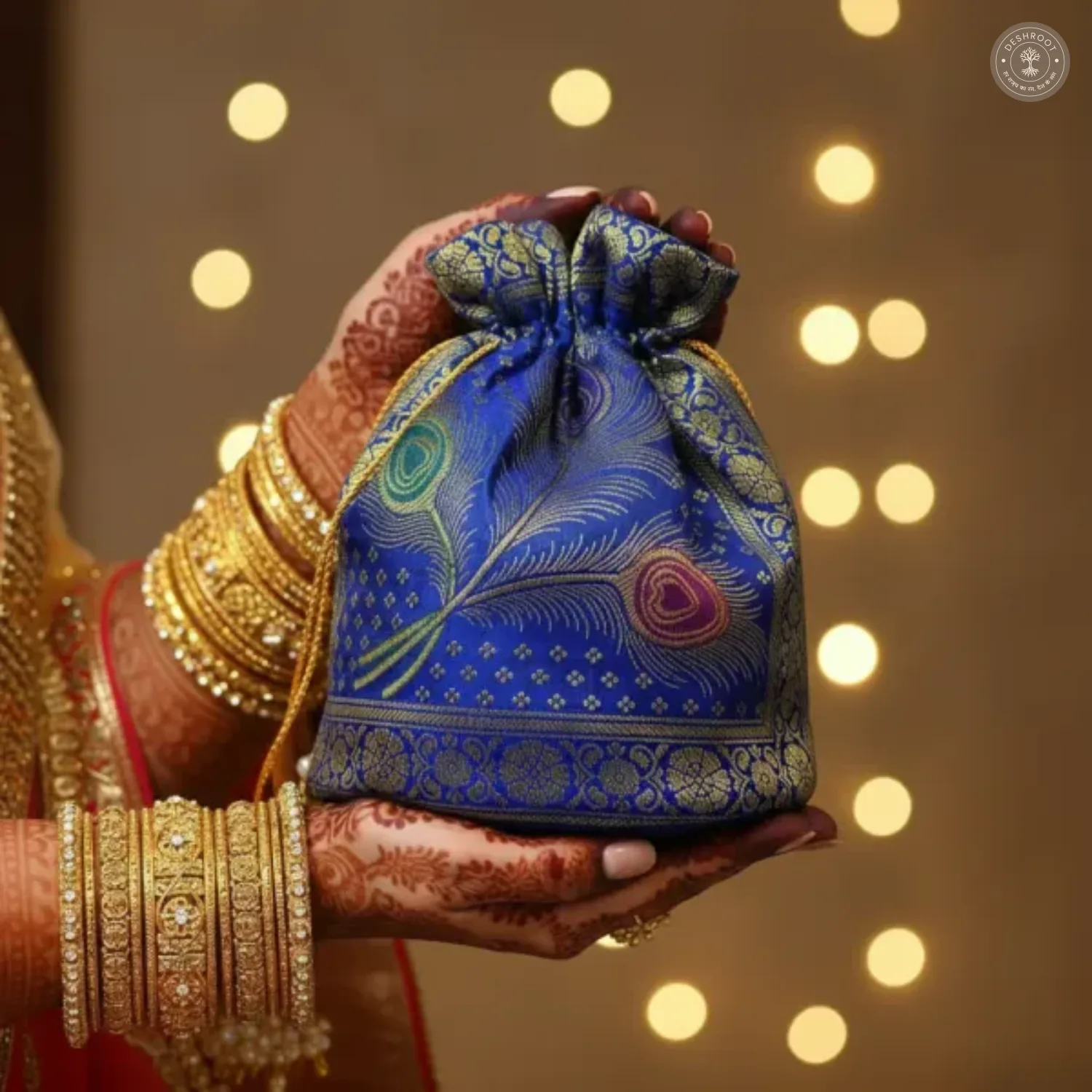 Banarasi Silk Brocade Peacock Embroidered Potli Bag