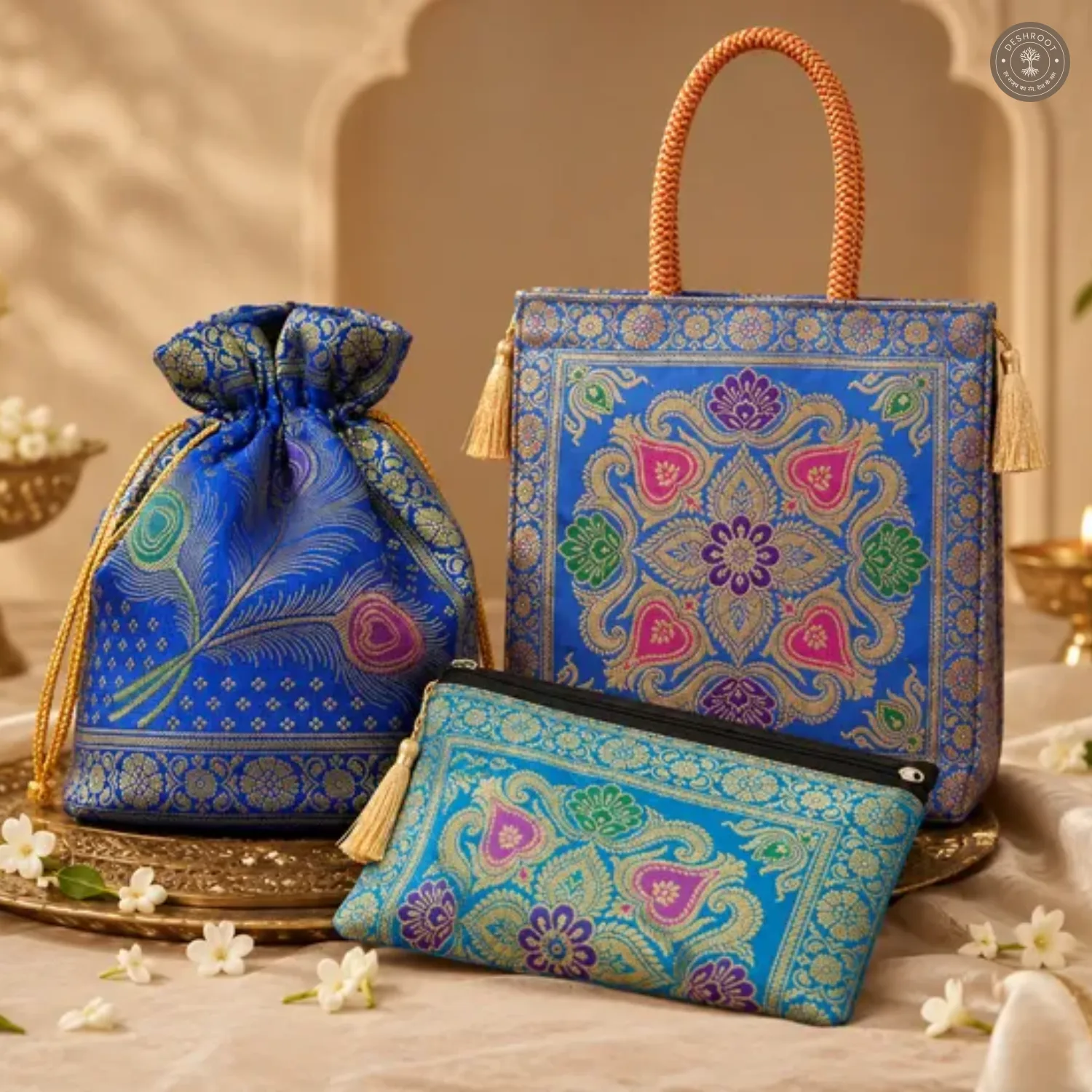 Blue-Royal Banarasi Bag Set