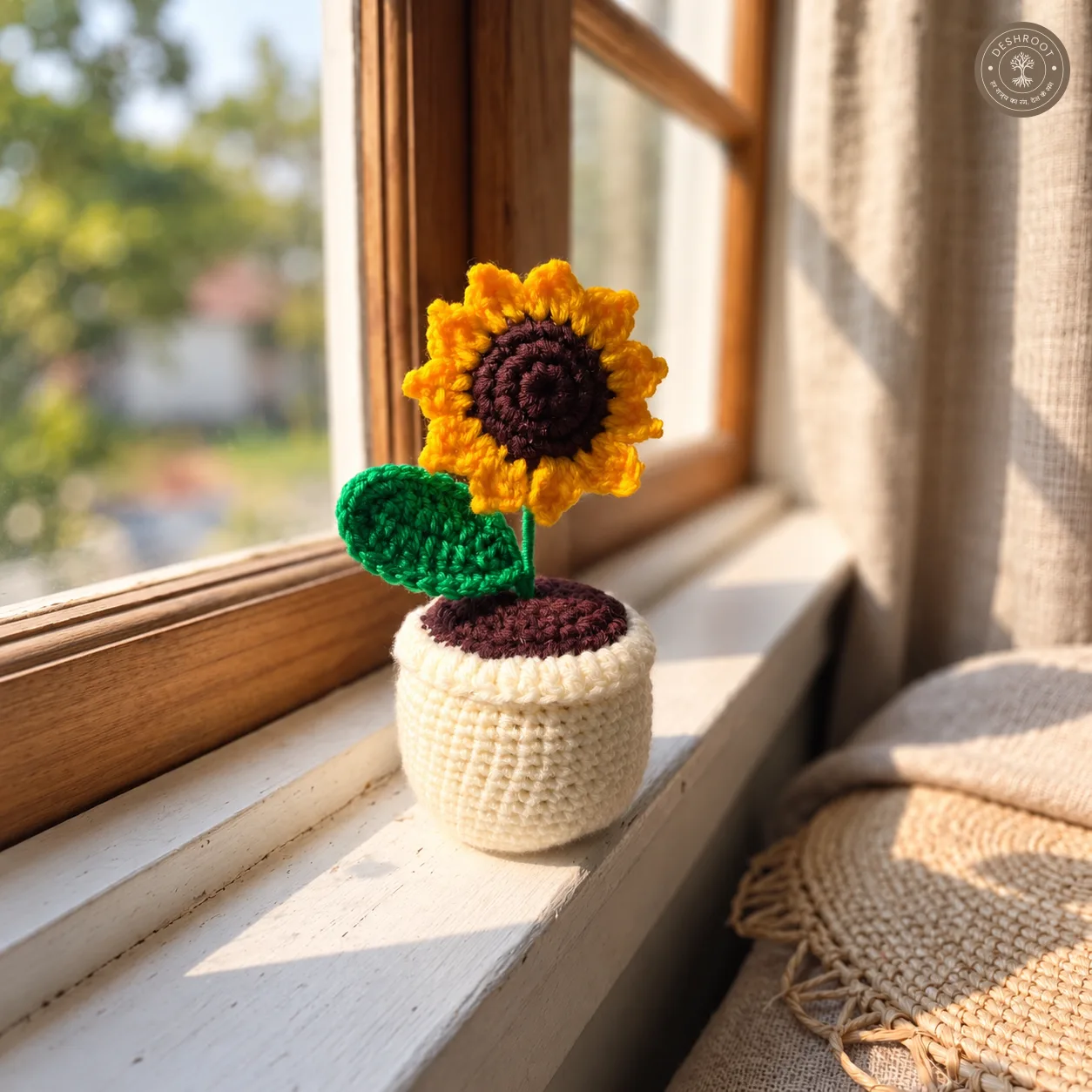 Handmade Crochet Sunflower Pot – 6 Inch Decorative Flower | Premium Home & Office Desk Decor | Unique Handmade Gift for Birthday, Anniversary & Housewarming
