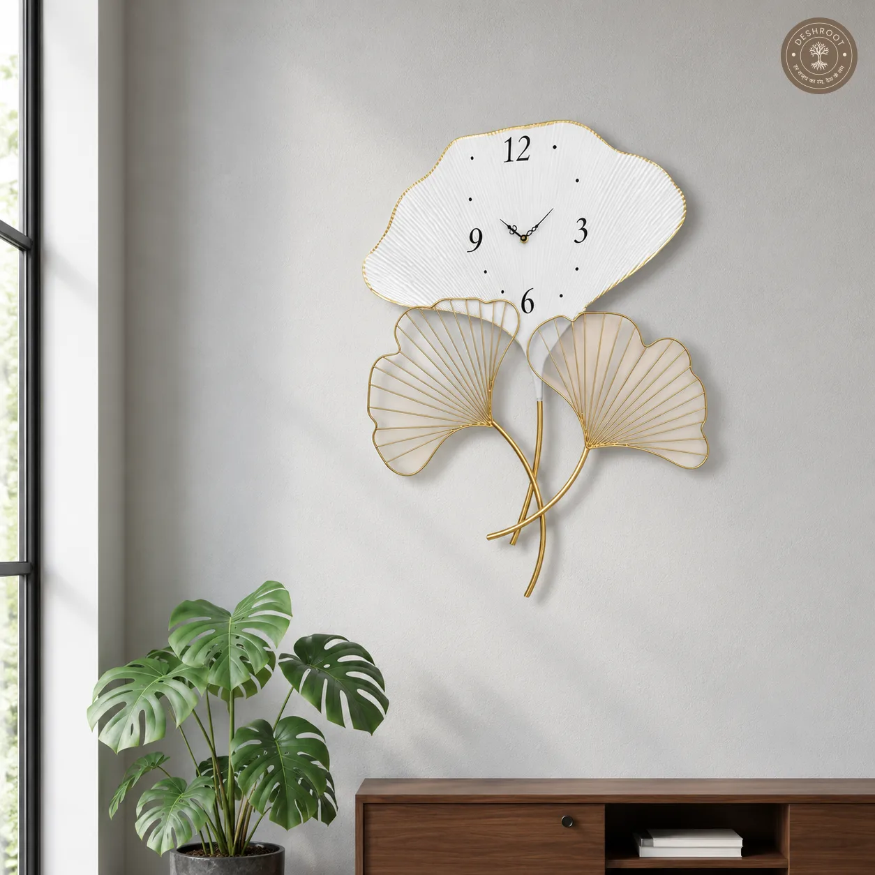 Golden Ginkgo Metal Wall Clock