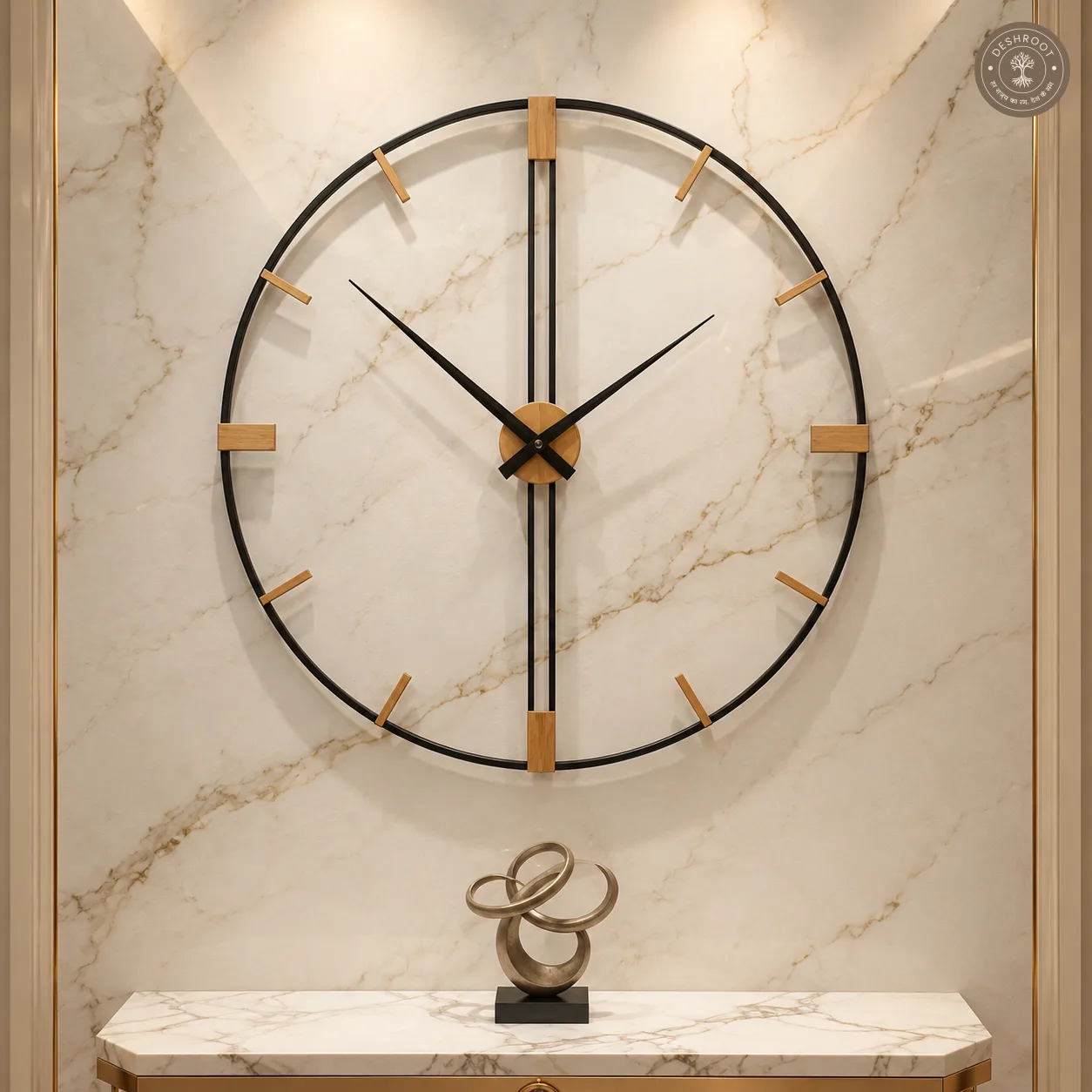 Black Frame Wooden Wall Clock