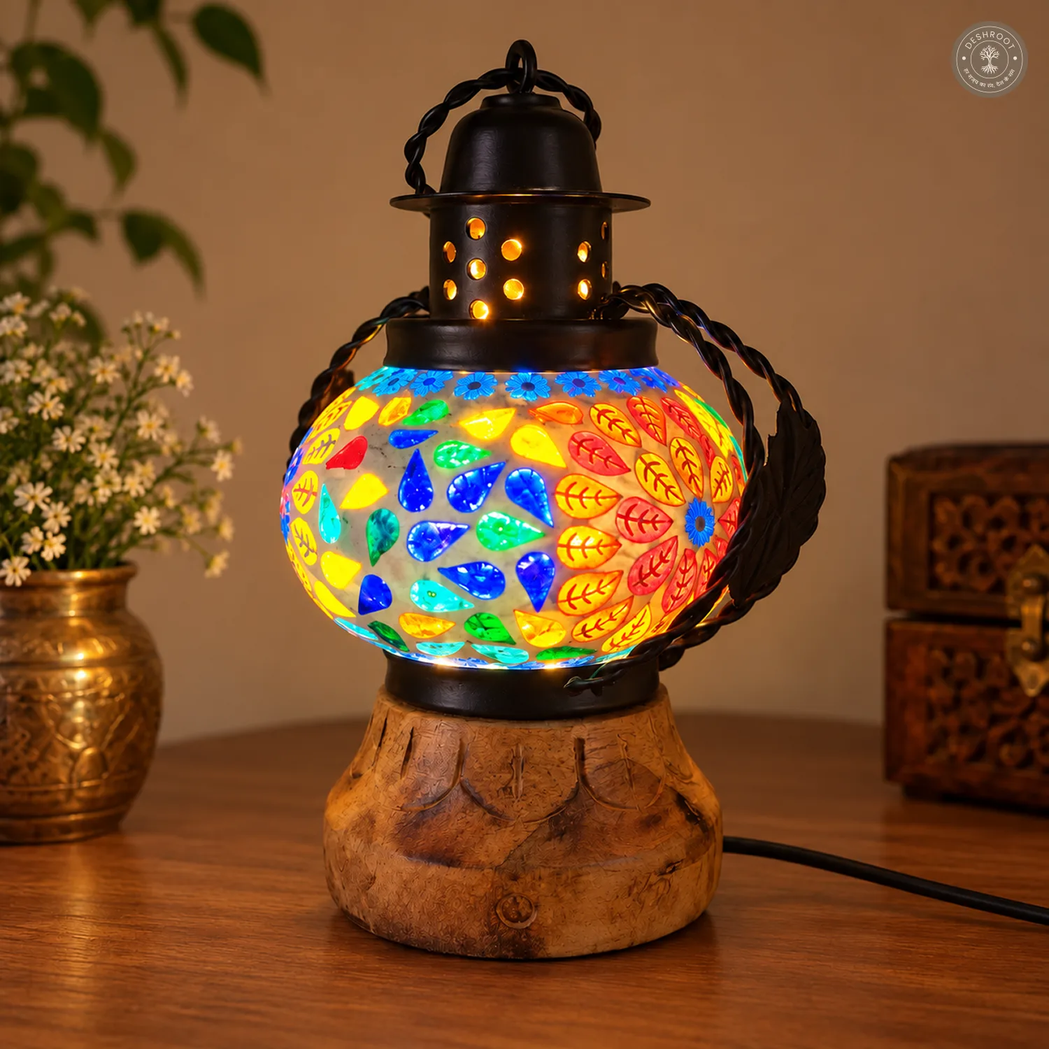 Handcrafted Jaipur Blue Pottery Mosaic Table Lantern