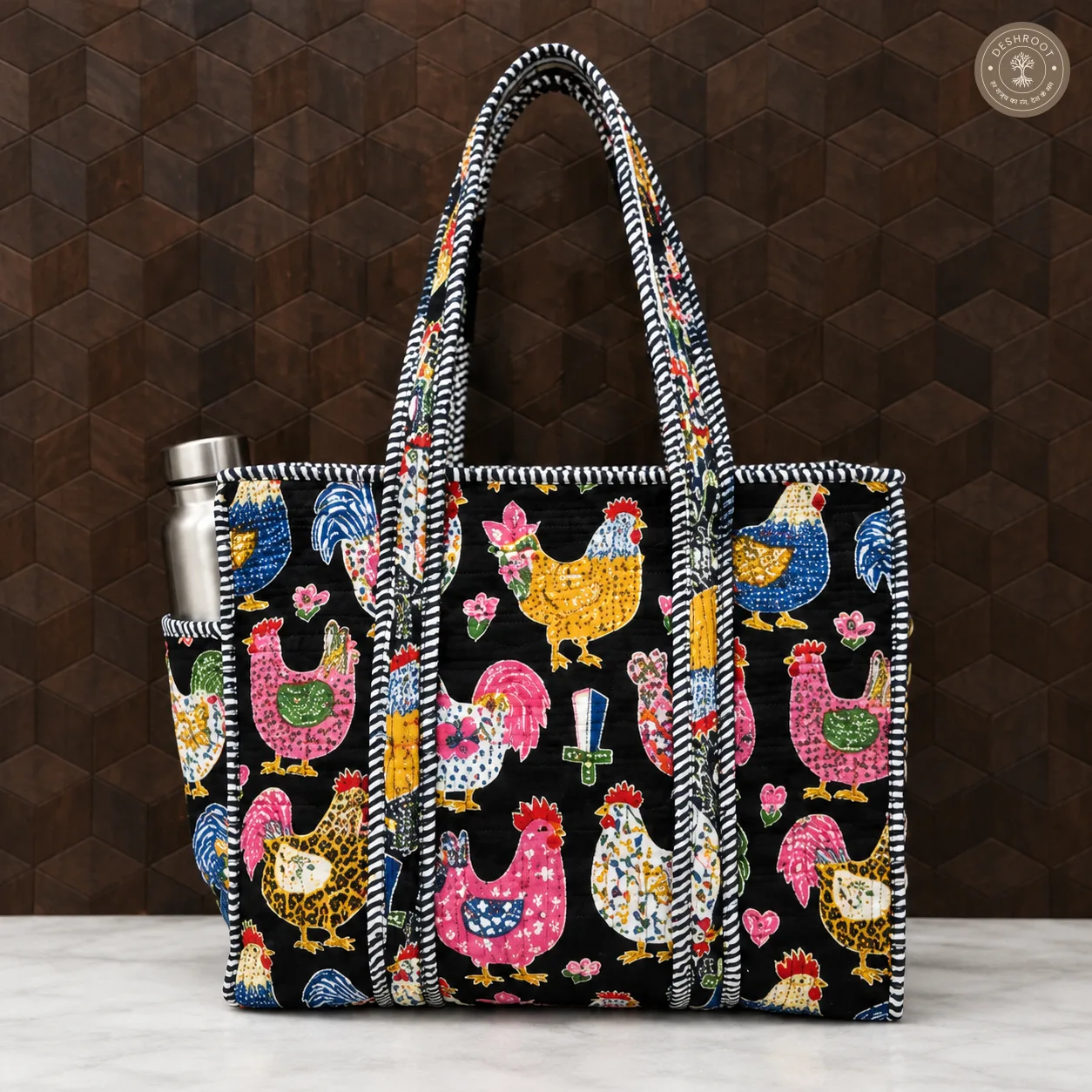 Black Hen Print Multipurpose Shoulder Bag for Women