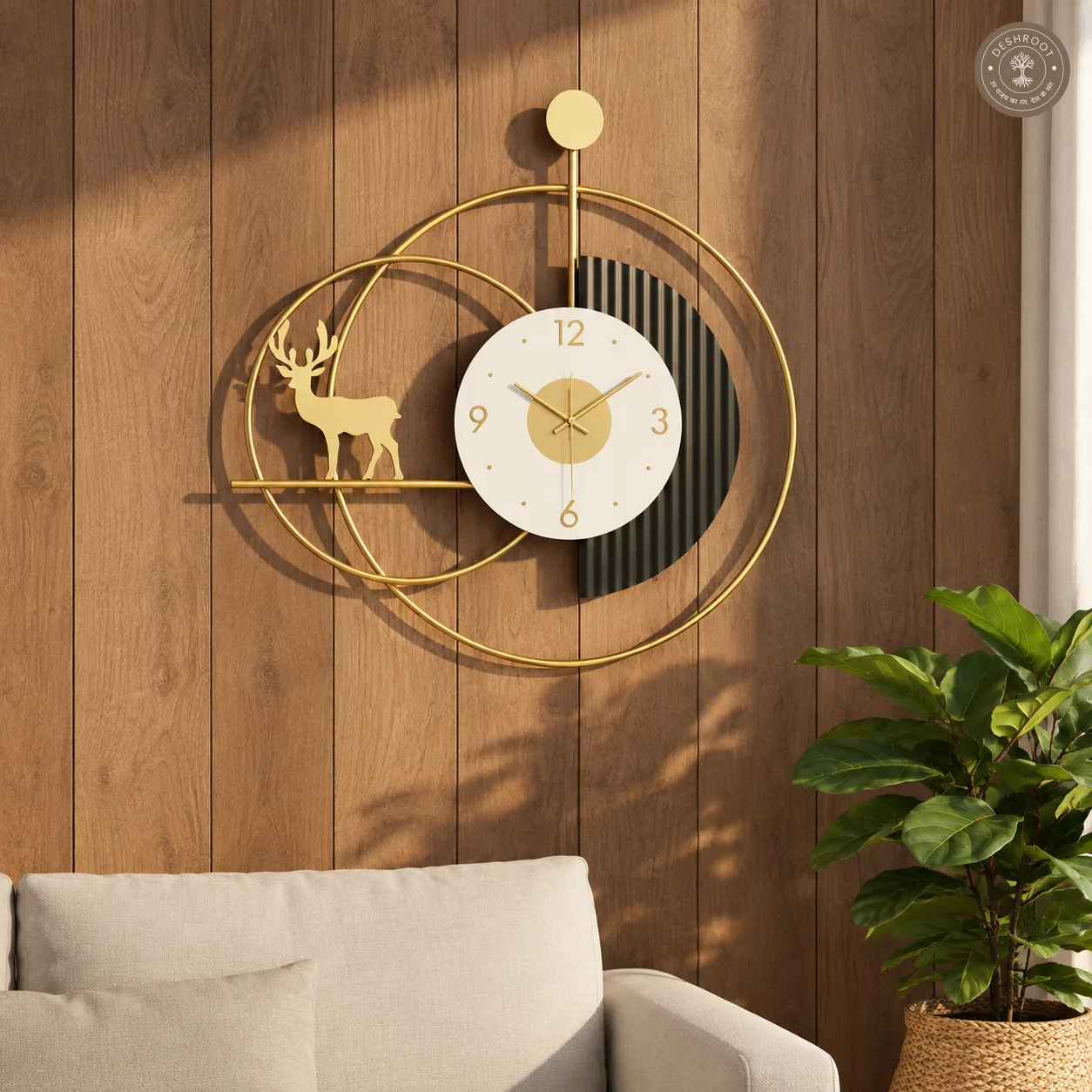 Golden Deer Metal Wall Clock