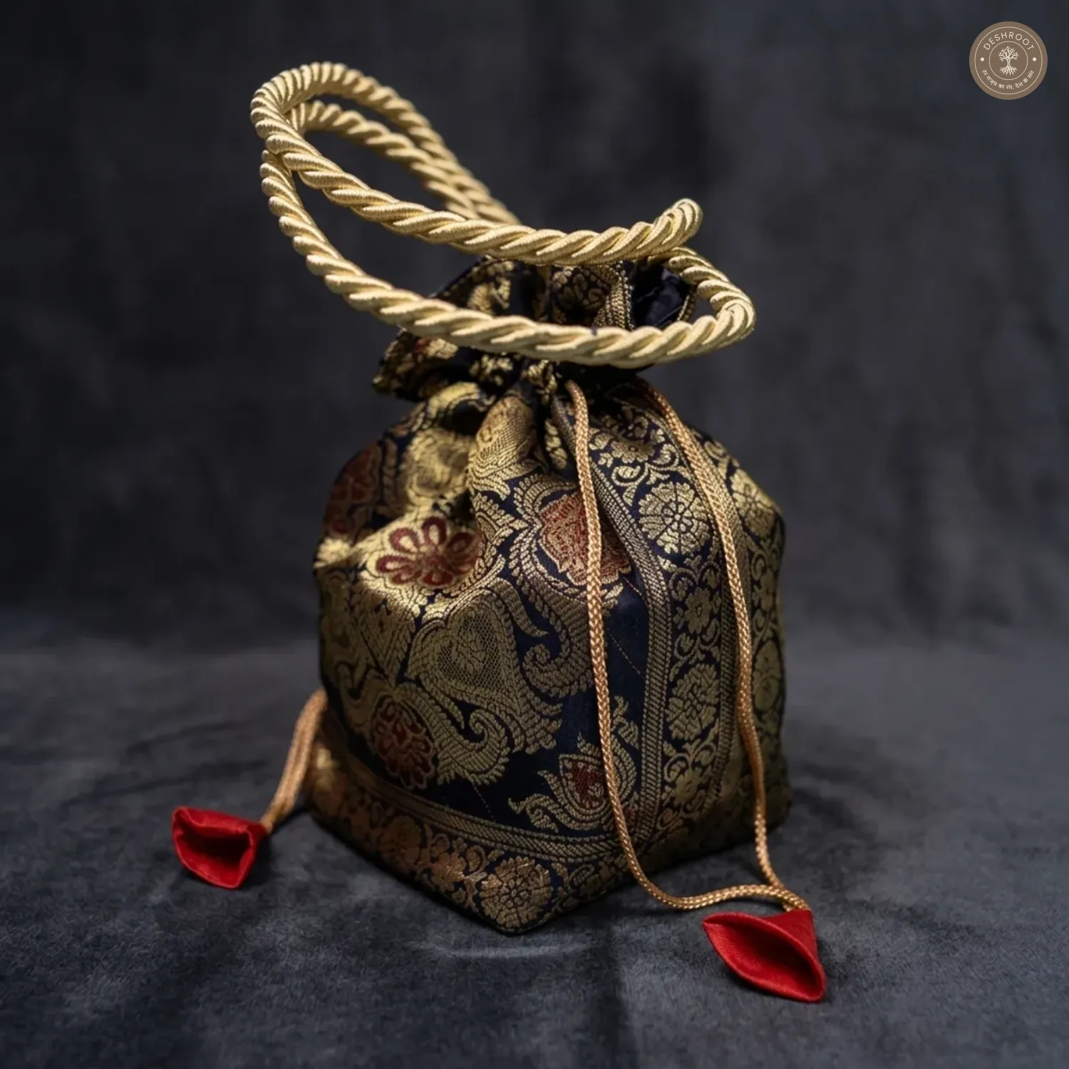 Black Banarasi Silk Brocade Potli Bag