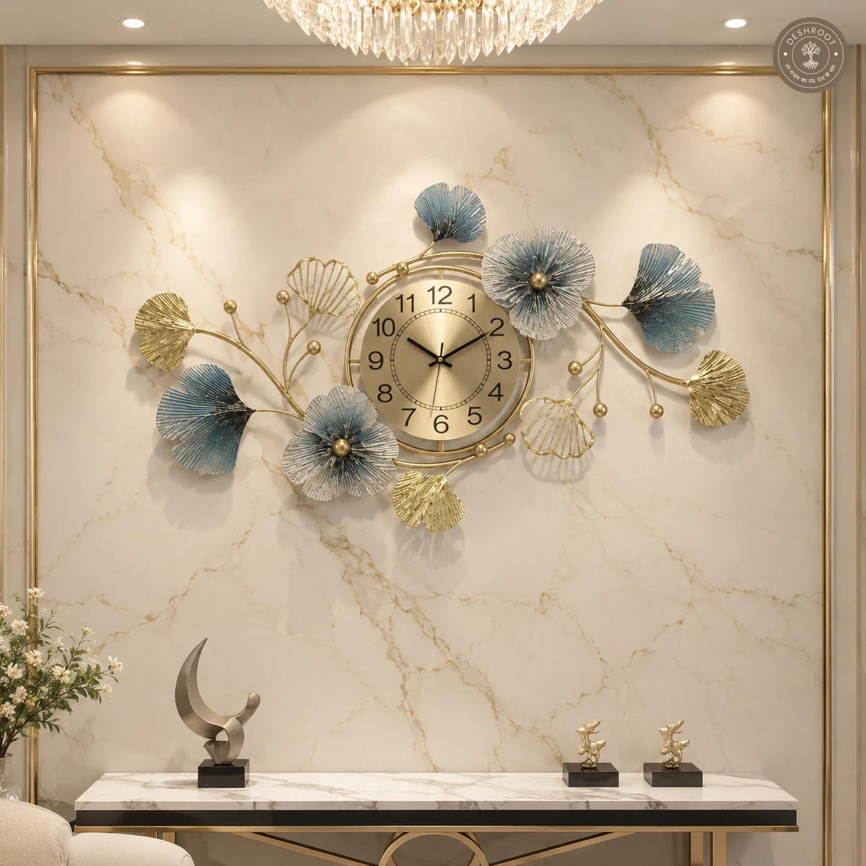 Ginkgo Leaf Floral Metal Wall Clock