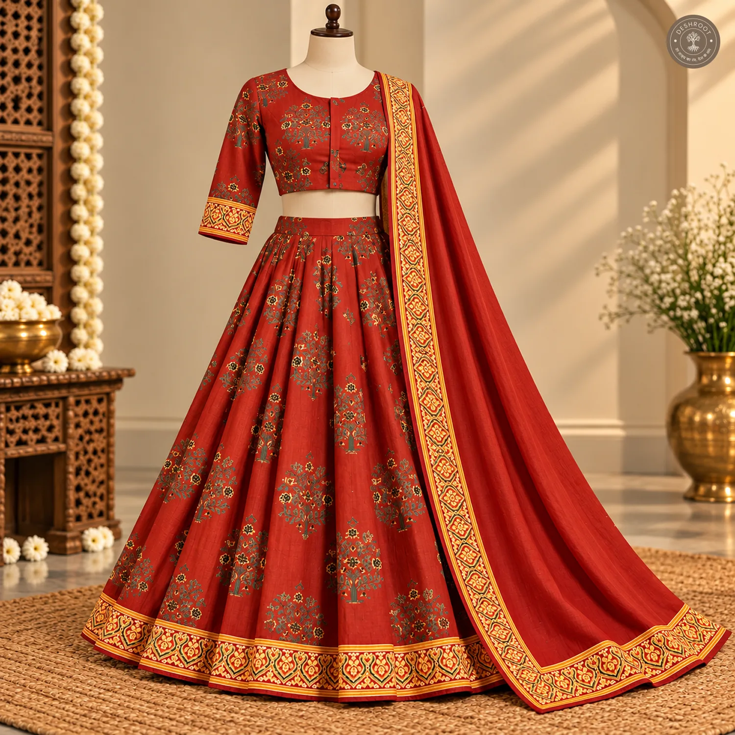 Full Stitched Cotton Lehenga with Ajrakh Print
