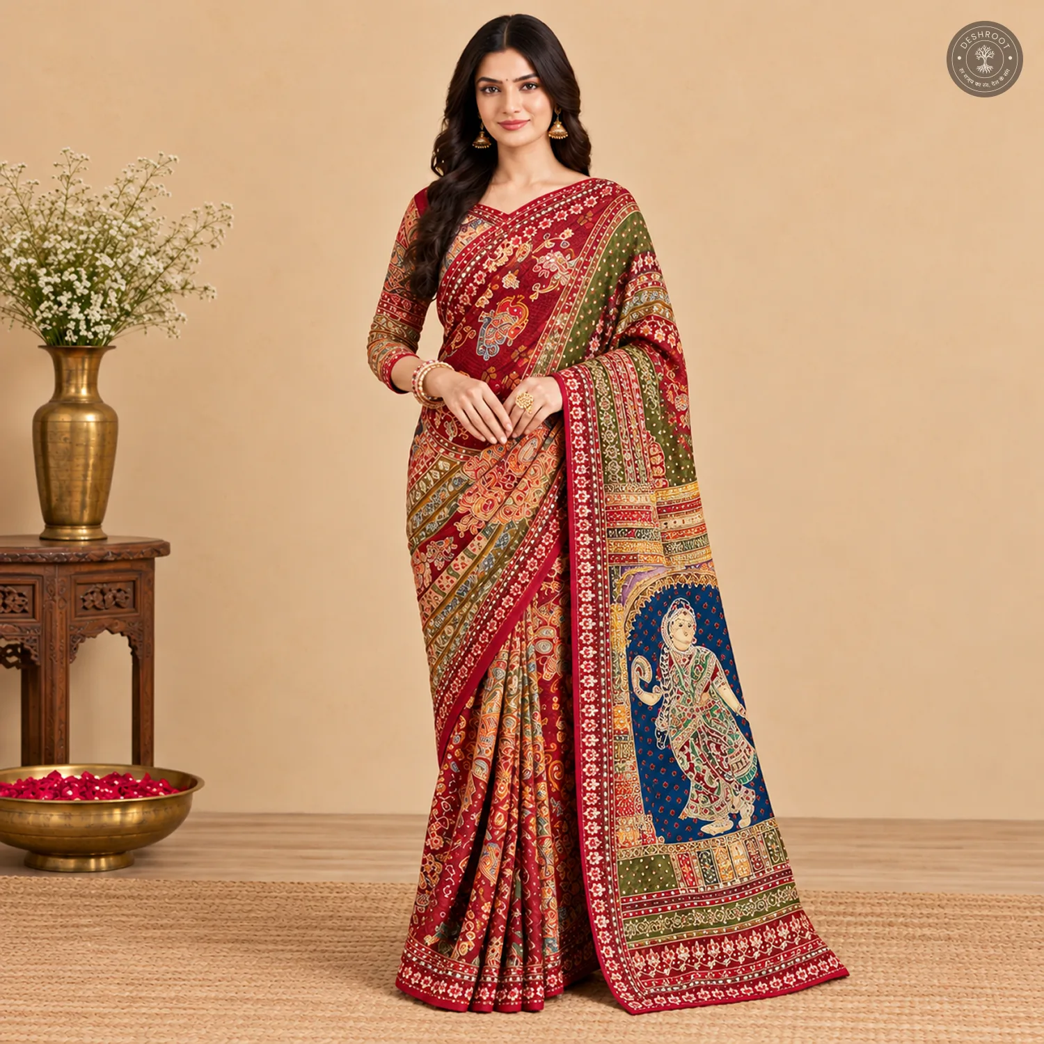 Traditional Printed Chinon Silk Saree