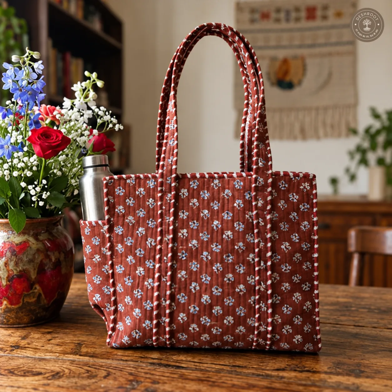 Brown Floral Printed Multipurpose Shoulder Bag for Women
