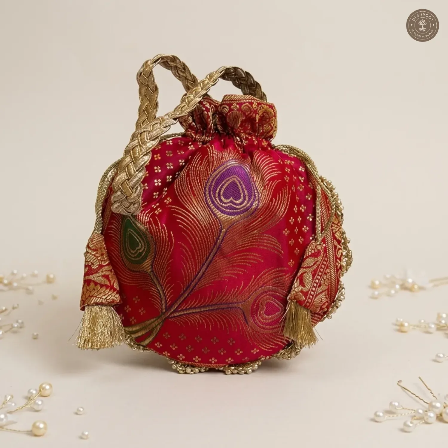 Banarasi Silk Lace Potli Bag