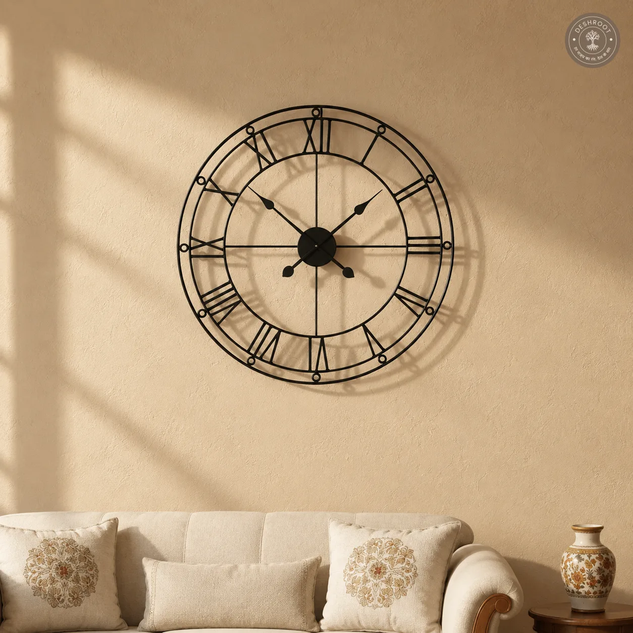 Classic Roman Numeral Open Frame Metal Wall Clock
