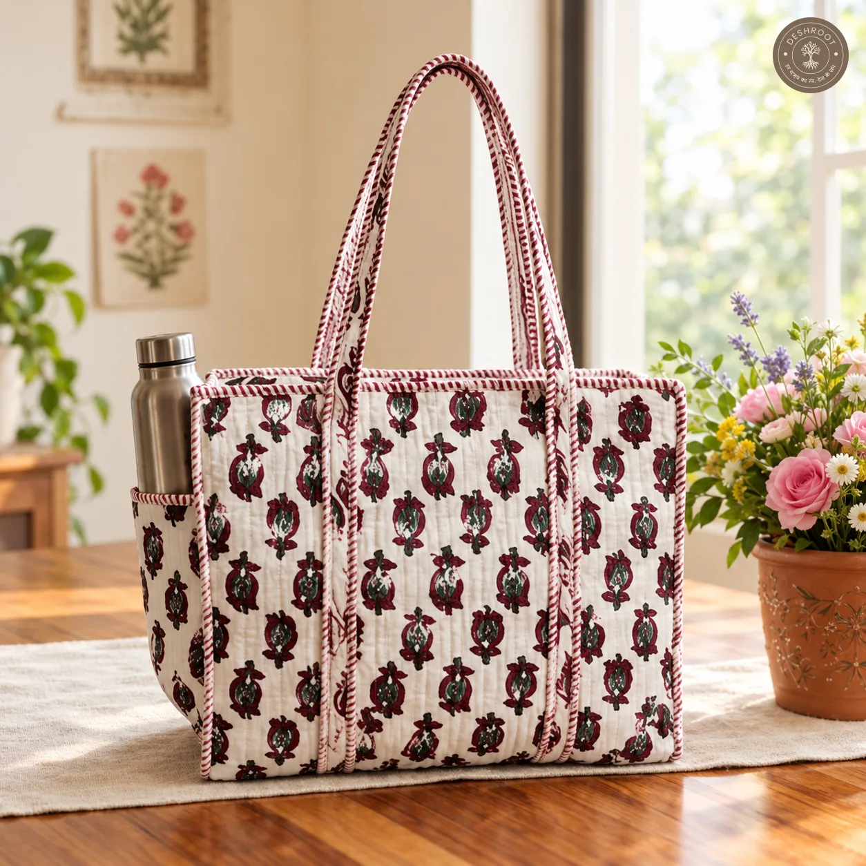 White Floral Buti Printed Multipurpose Shoulder Bag for Women
