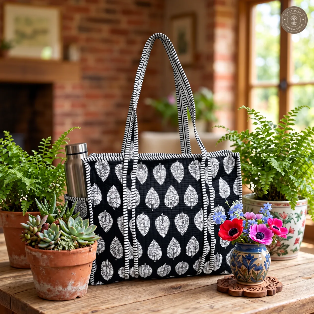 Black Leaf Printed Multipurpose Shoulder Bag for Women