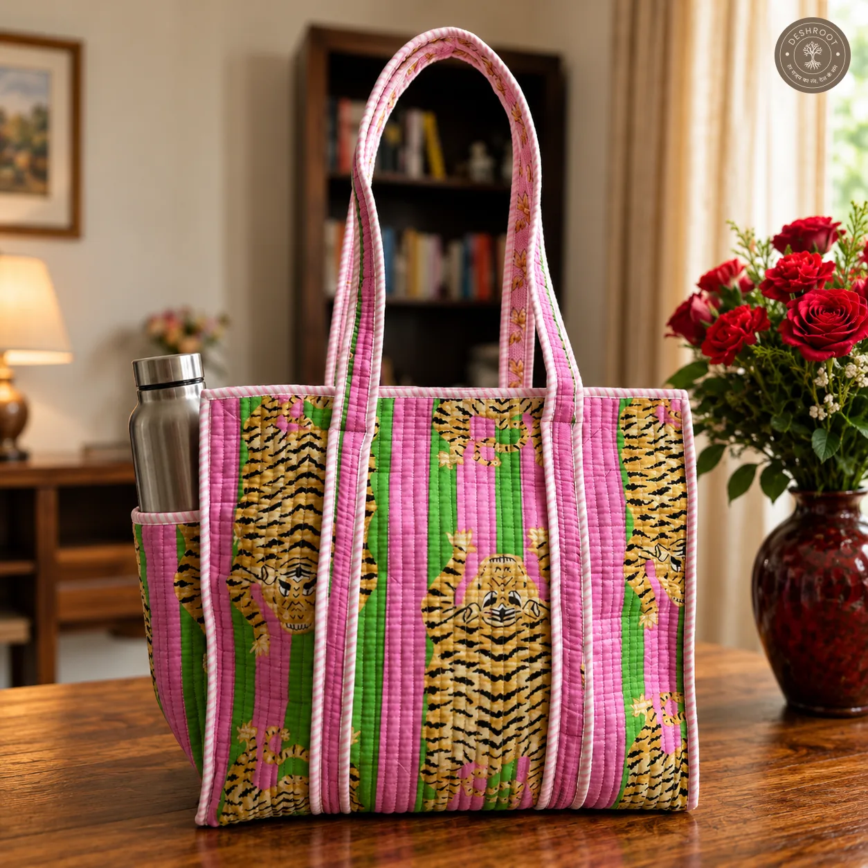 Pink Tiger Printed Multipurpose Shoulder Bag for Women