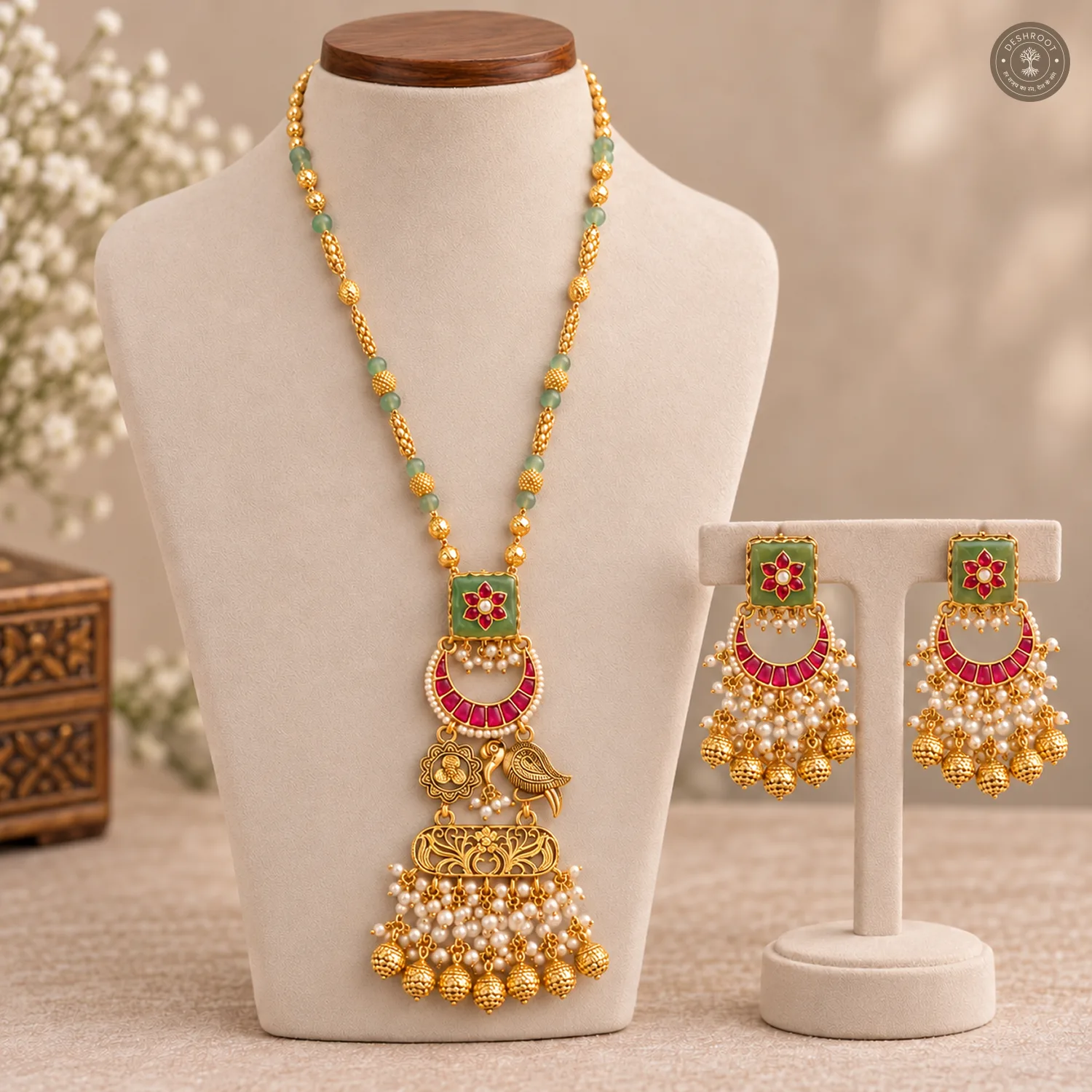 Kundan Bird Motif Layered Pendant Necklace Set