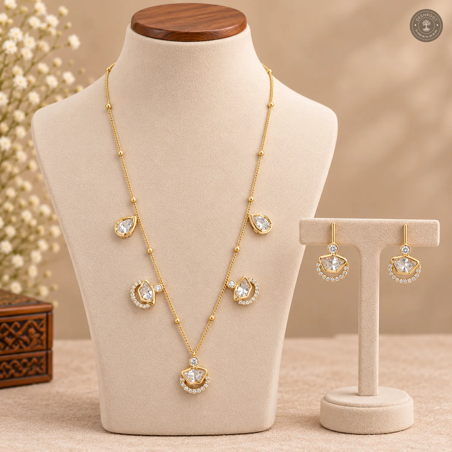 Teardrop and Geometric Charm Chain Necklace Set