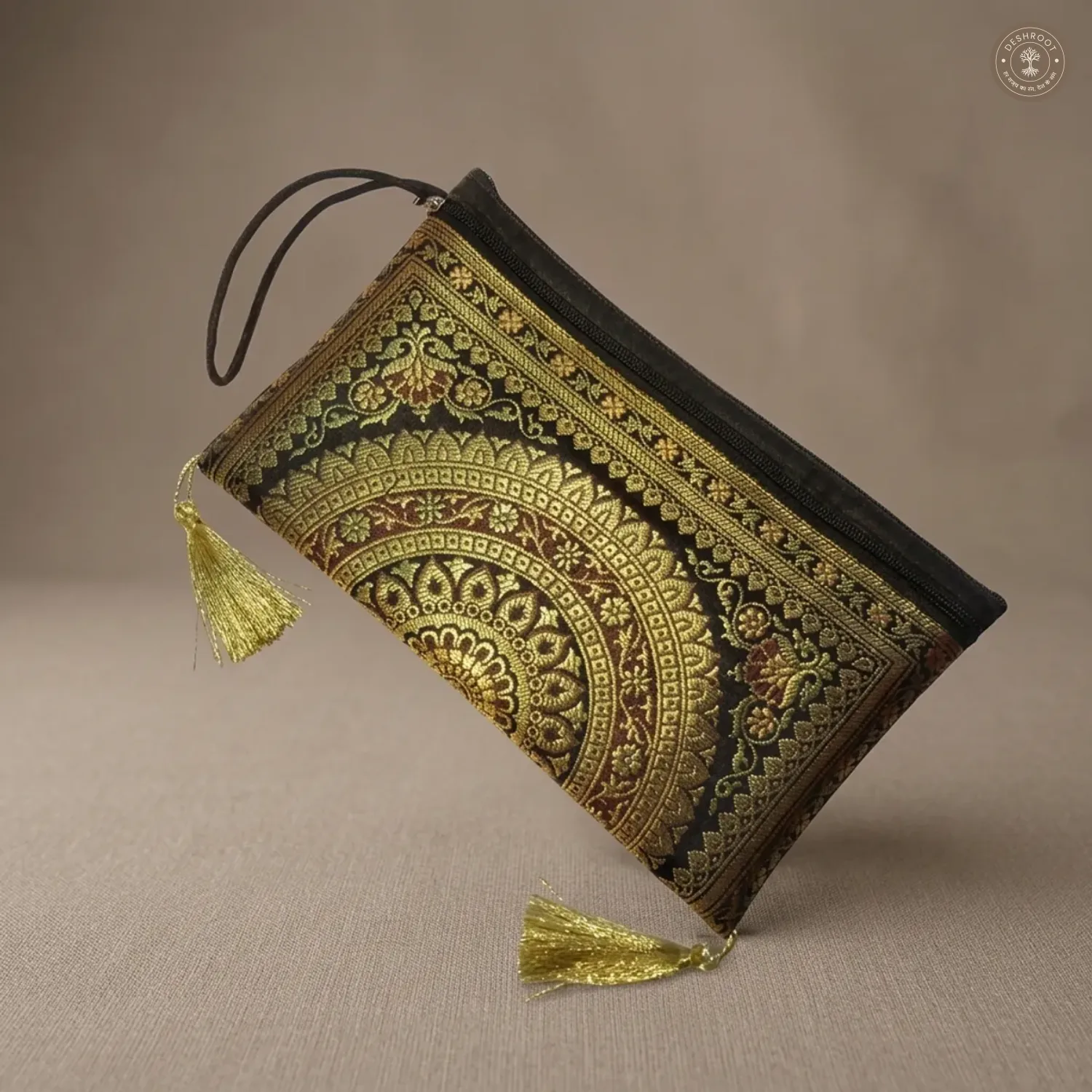 Black Banarasi Silk Brocade Purse for Women
