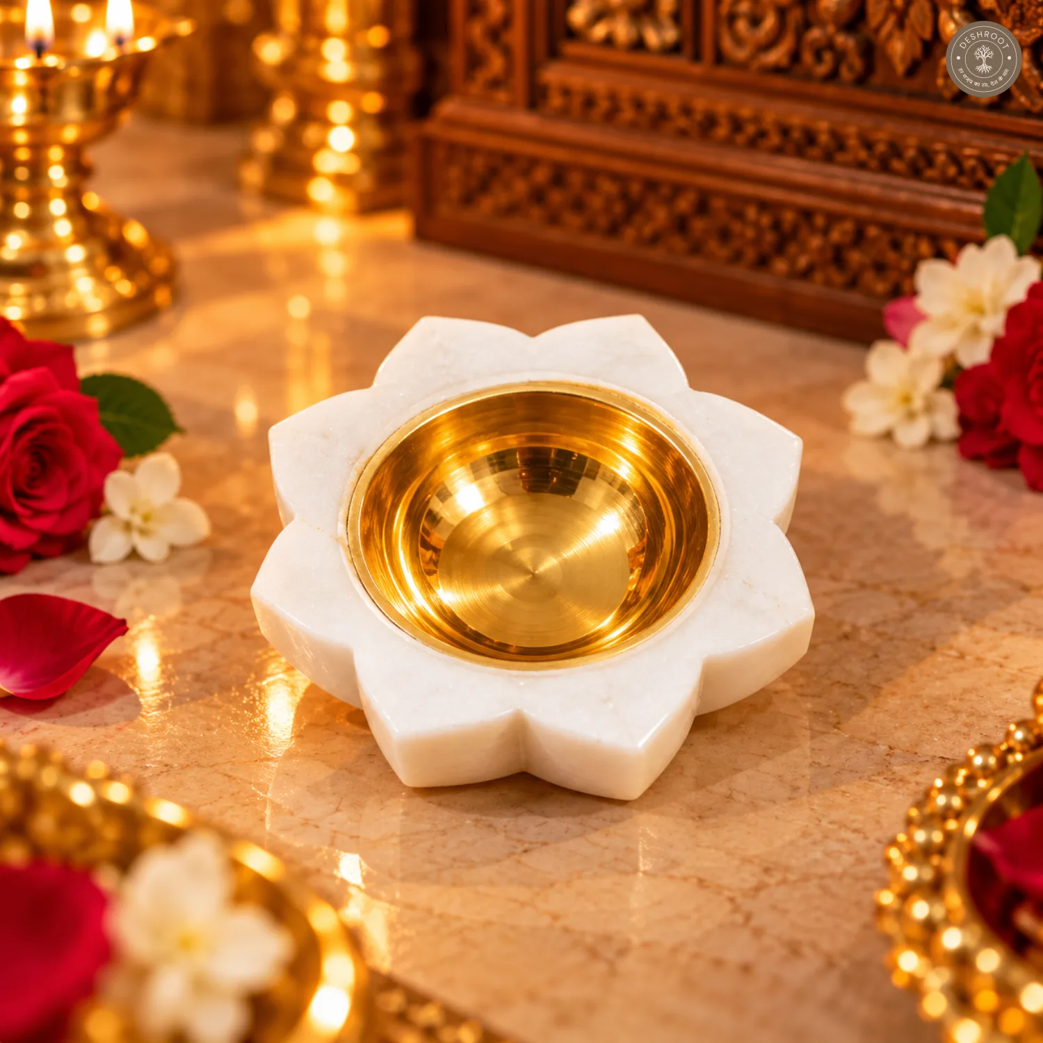 White Marble Lotus Diya