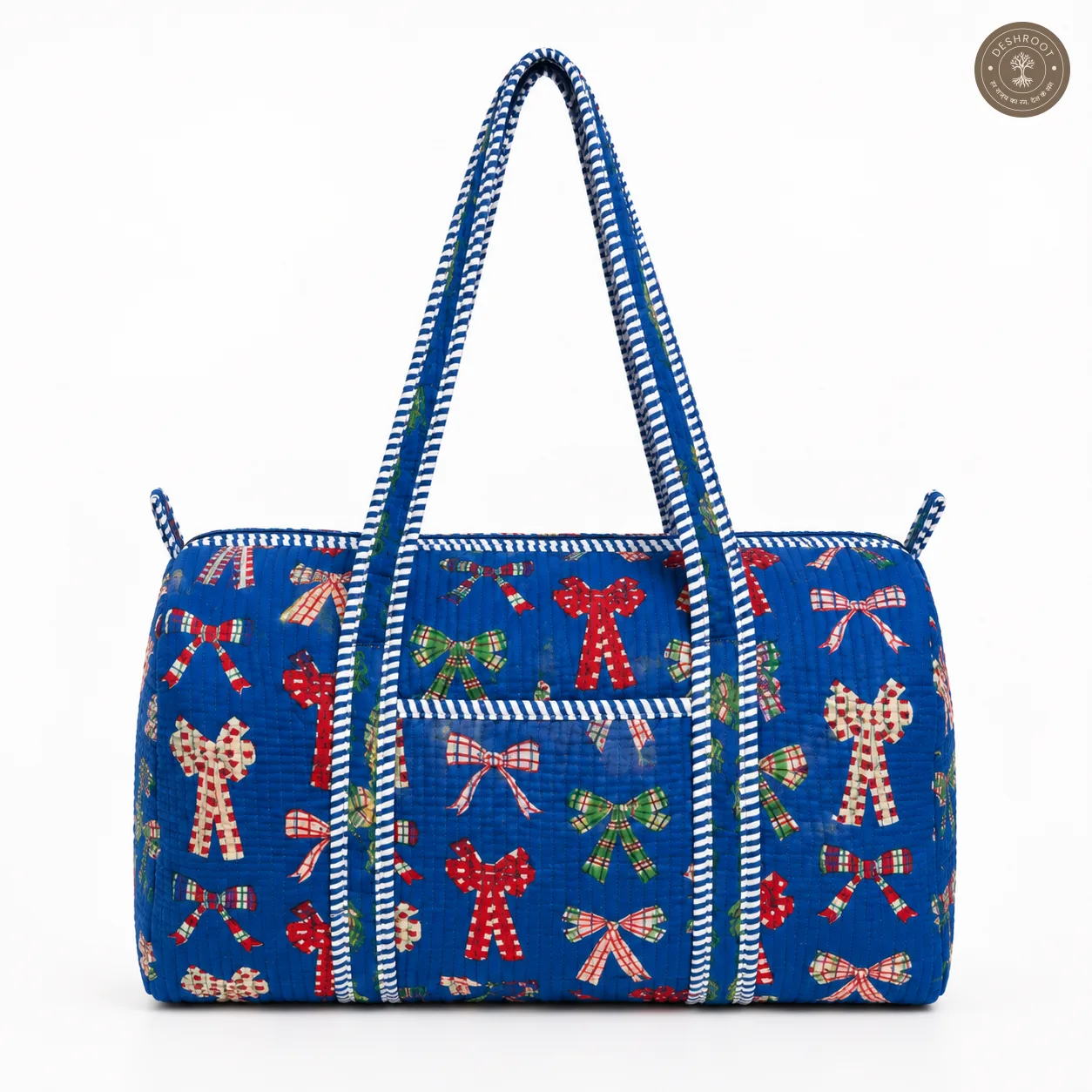 Handcrafted Quilted Blue Printed Duffel Bag