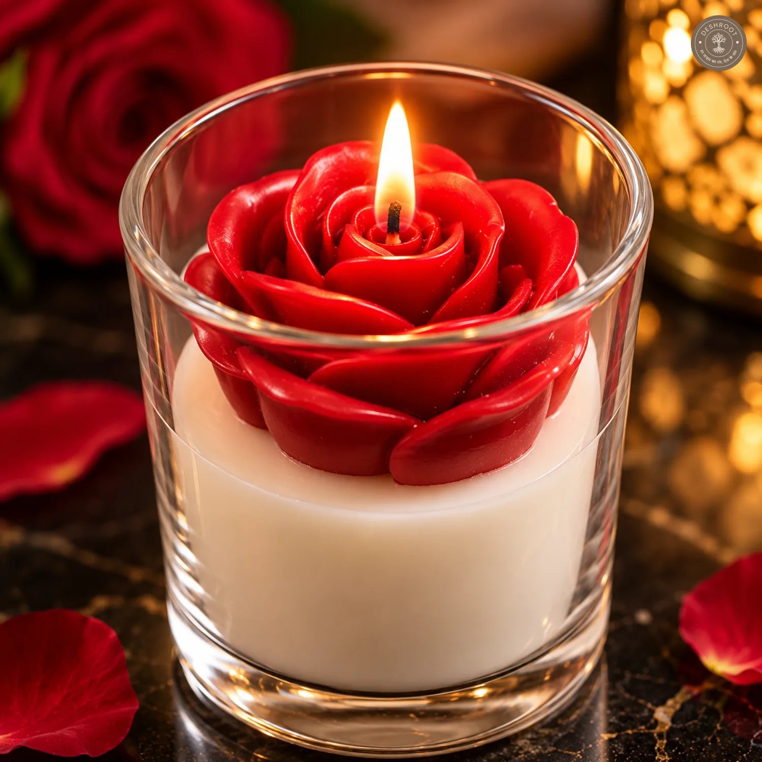 Handcrafted Red Rose Scented Candle in Glass Jar
