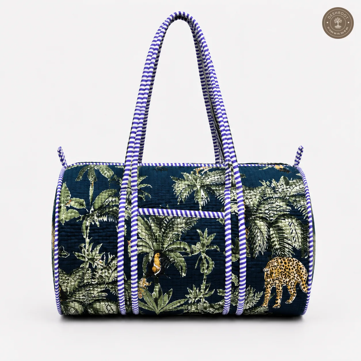 Handcrafted Quilted Jungle Safari Cotton Duffel Bag