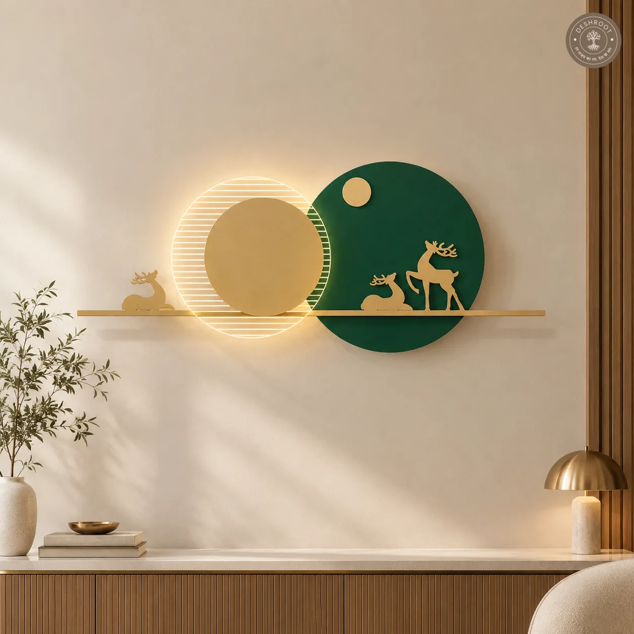 Green Deer LED Metal Wall Art