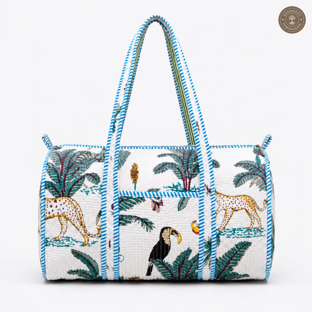Handcrafted Quilted Jungle Safari Cotton Duffel Bag