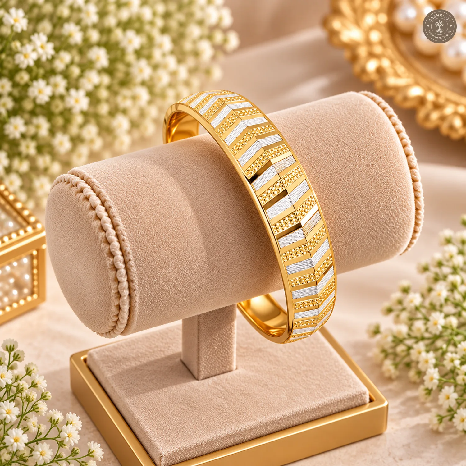 Dual-Tone Chevron Pattern Bangle