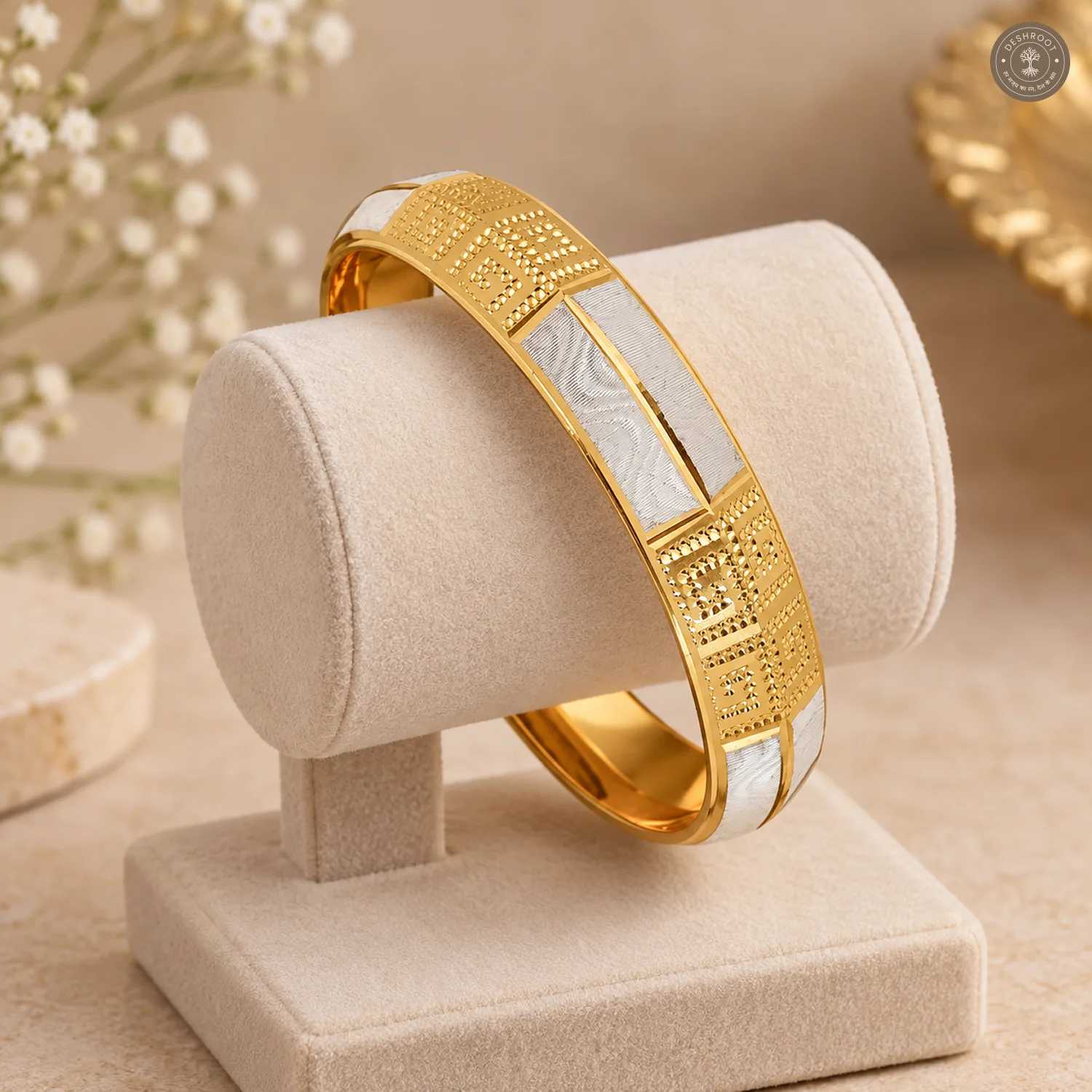 Dual-Tone Greek Key Pattern Bangle