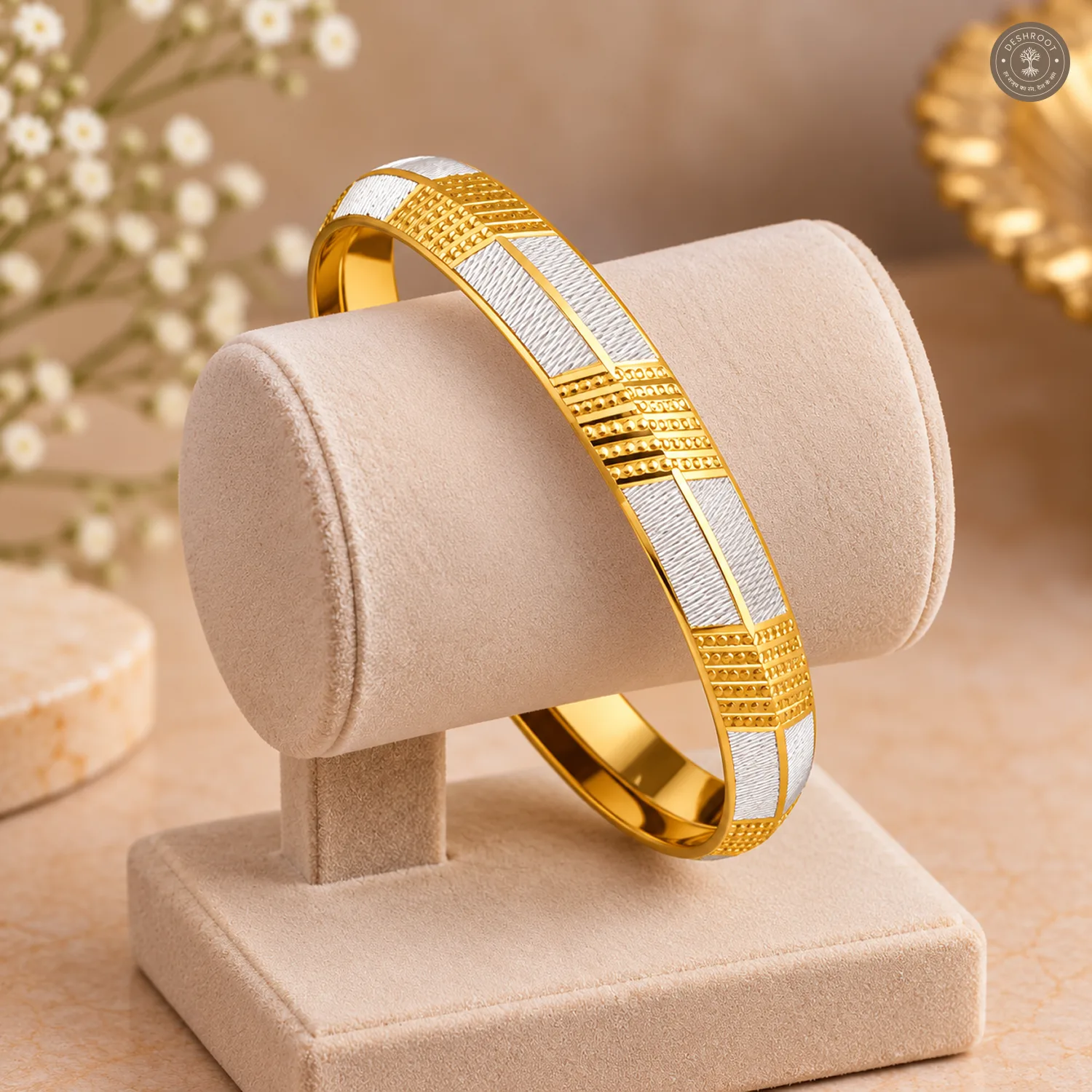 Dual-Tone Dotted Line Block Bangle
